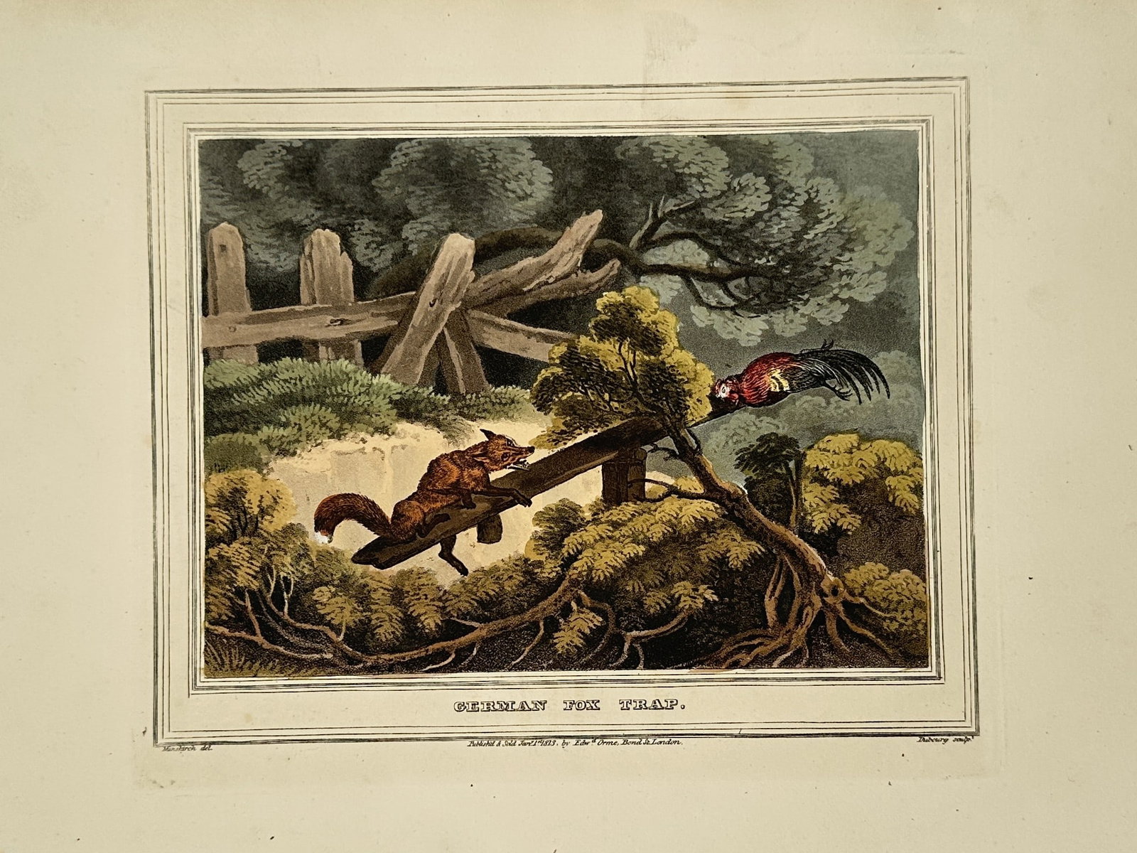 Samuel Howitt (1756–1822) – German Fox Trap – Hand-coloured aquatint (1813) (1 of 2)