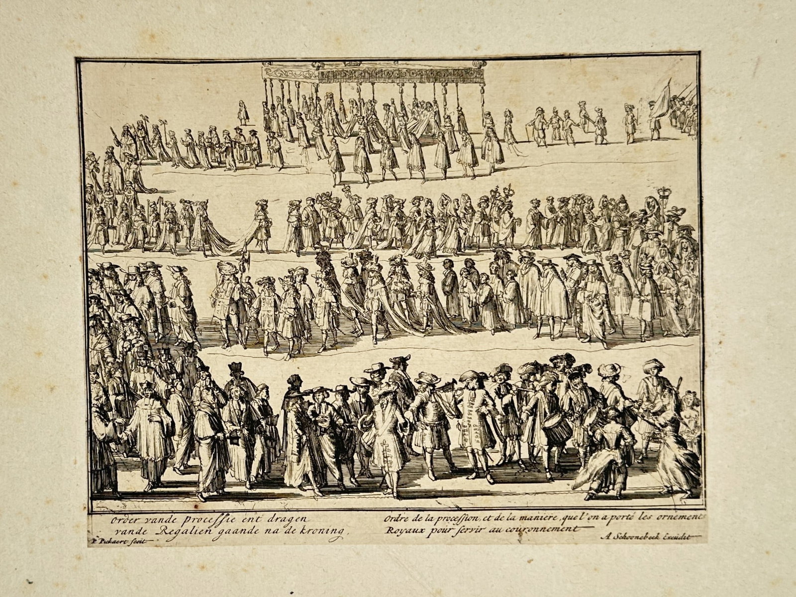 Adriaan Schoonebeek (1658–1705) – Coronation Procession of William III and Mary II – Etching (1 of 2)