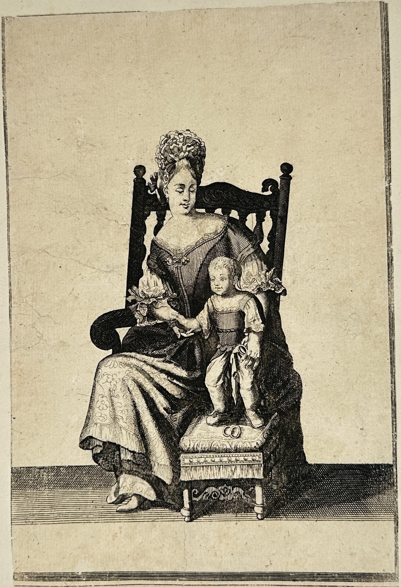 Nicolas Bonnart (1637–1718) – Portrait of a Noblewoman with a Child – Engraving (c. 1690) (1 of 2)