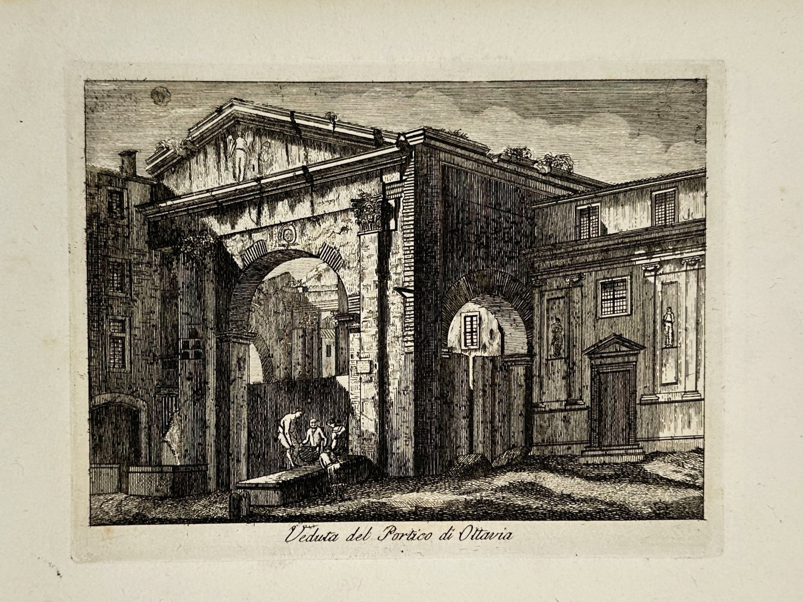 Pietro Parboni (1783–1841) – View of the Portico of Octavia – Etching (ca. 1820) (1 of 2)