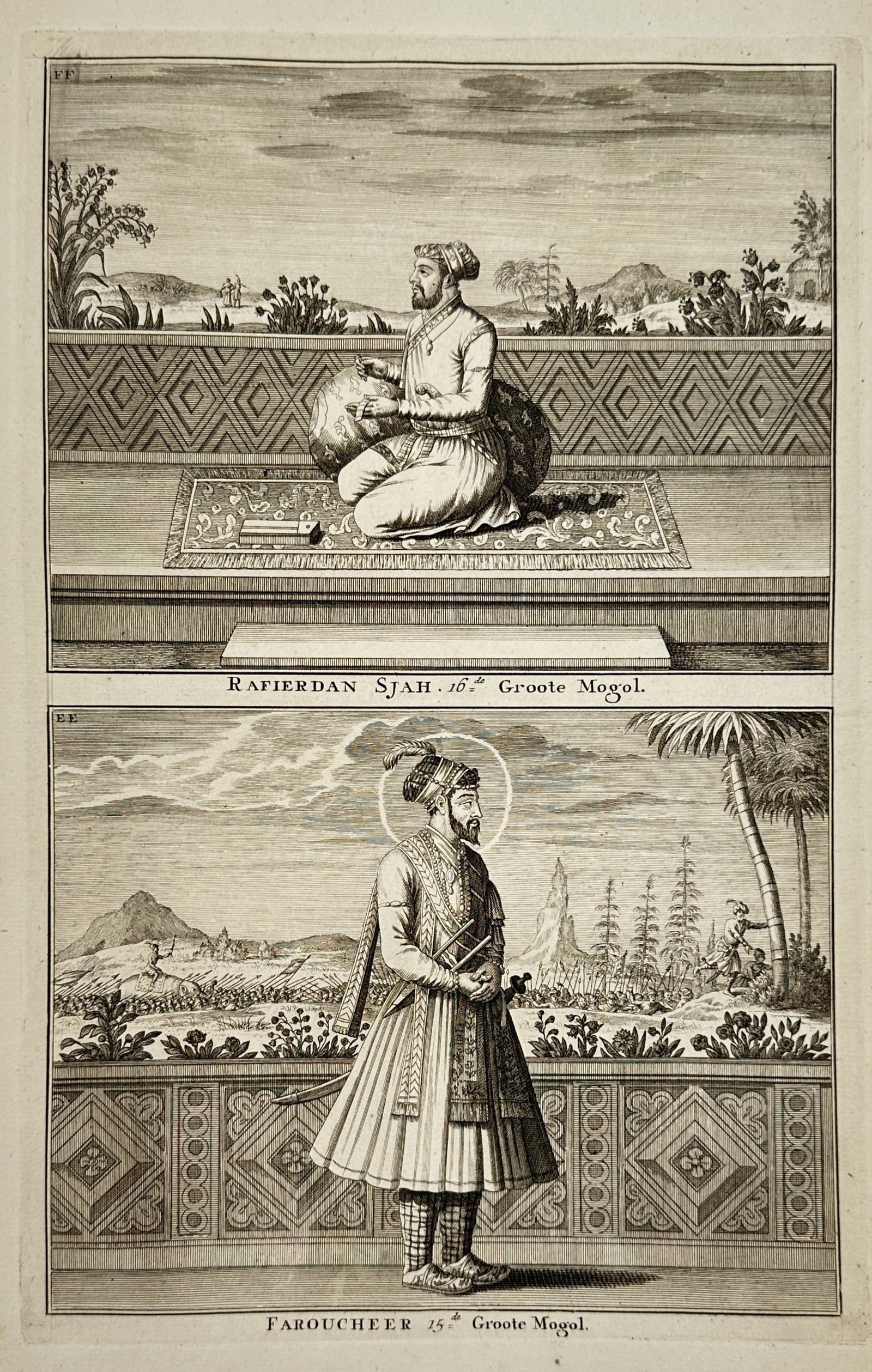 François Valentijn – Portraits of Mughal Emperors Rafi ud-Darajat and Farrukhsiyar – Engraving (1 of 2)