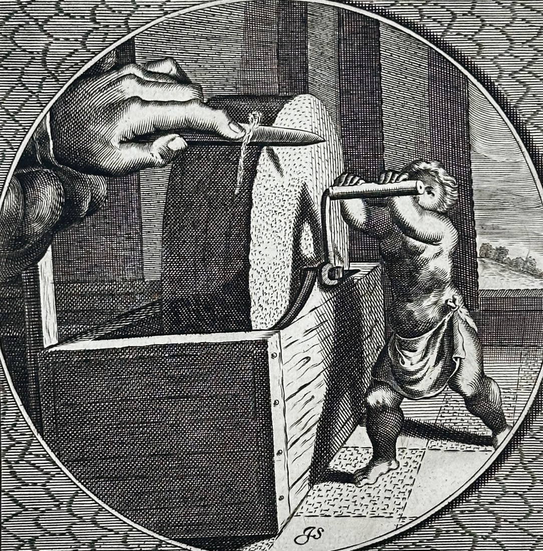Jacob Cats (1577–1660) – Emblem of the Grindstone – Engraving (18th Century) (1 of 3)