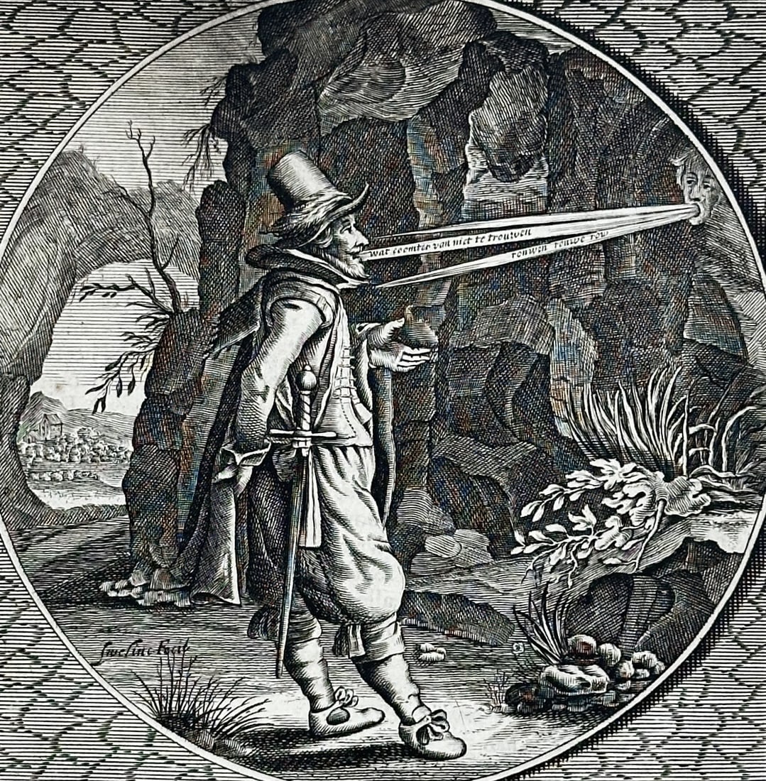 Jacob Cats (1577–1660) – Emblem of Echo in the Rocky Landscape – Engraving (18th Century) (1 of 3)