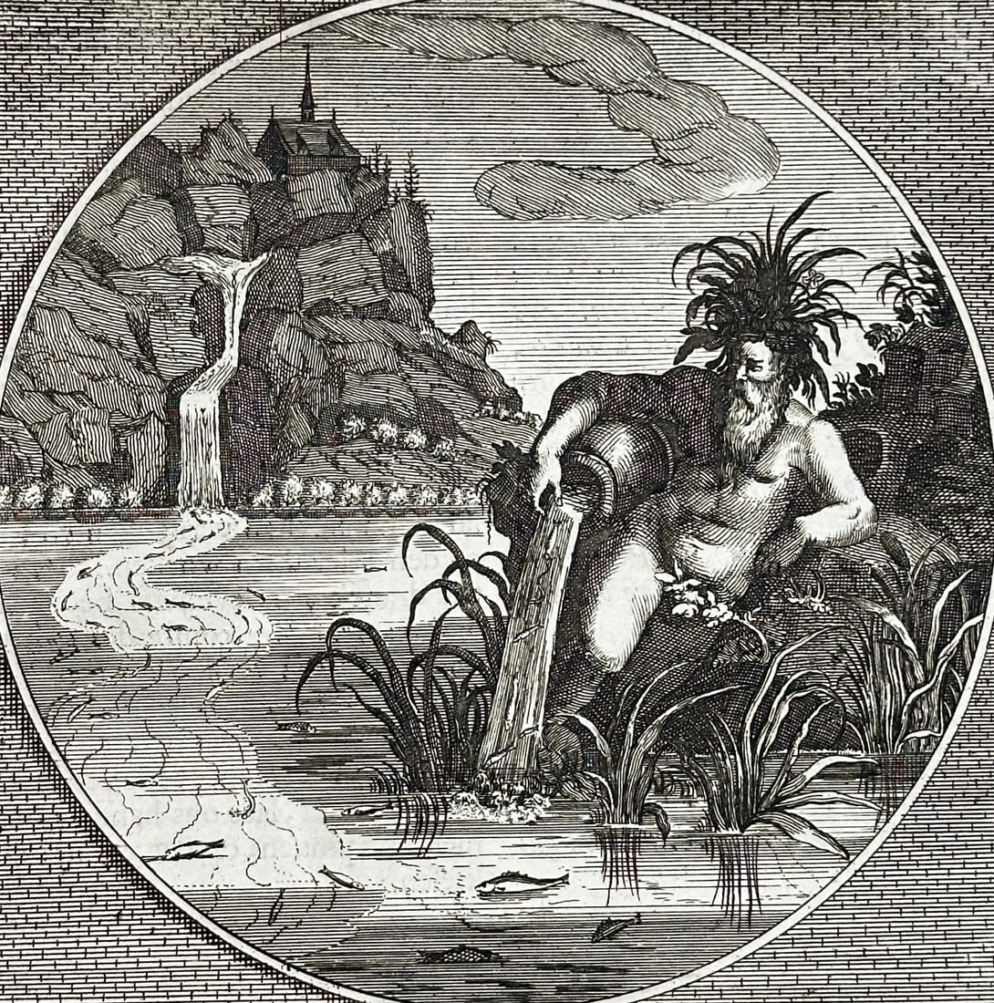 Jacob Cats (1577–1660) – Emblem of the River God – Engraving (18th Century) (1 of 3)