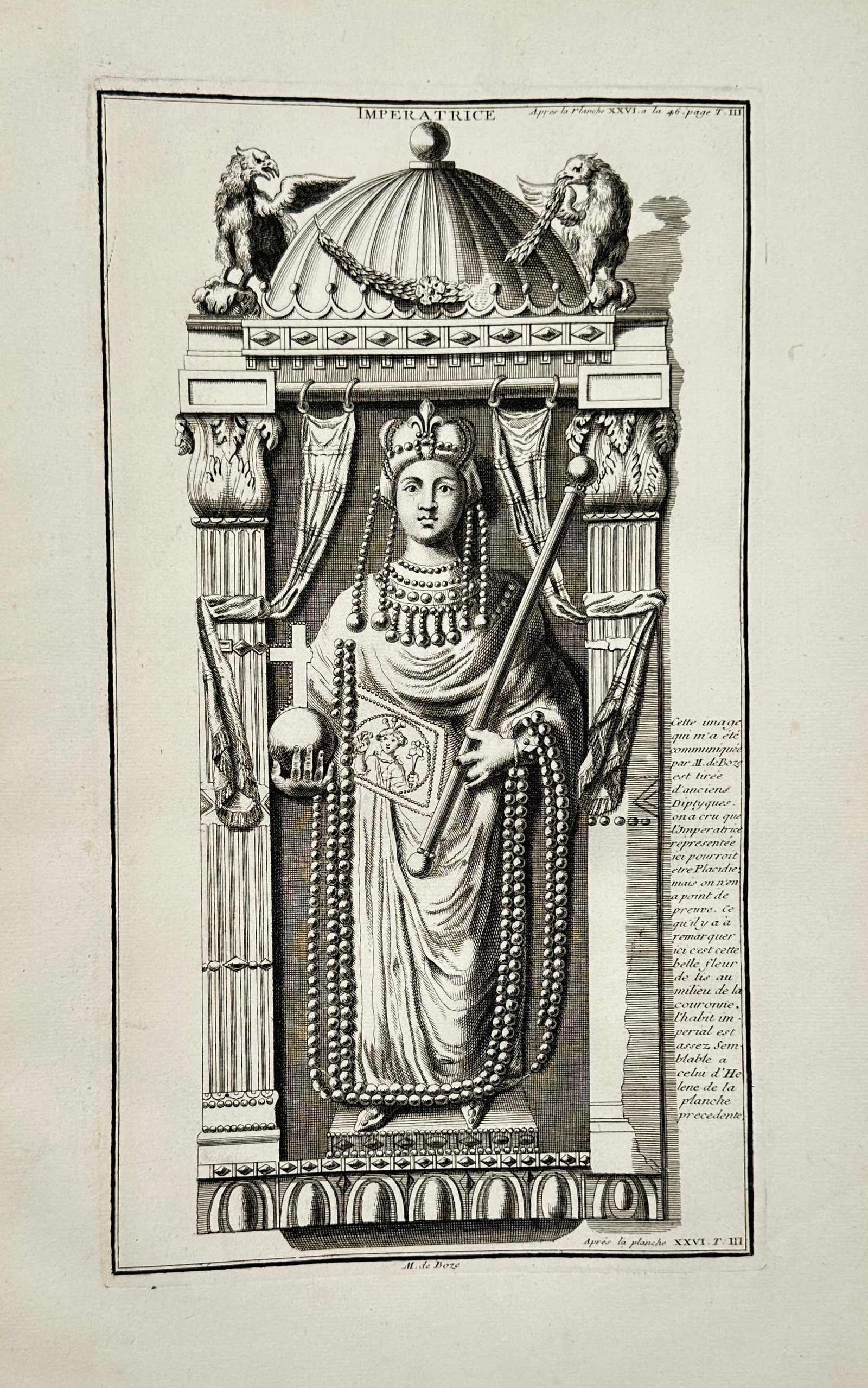 Bernard de Montfaucon (1655–1741) – Byzantine Empress from an Ancient Diptych – Engraving (1 of 2)