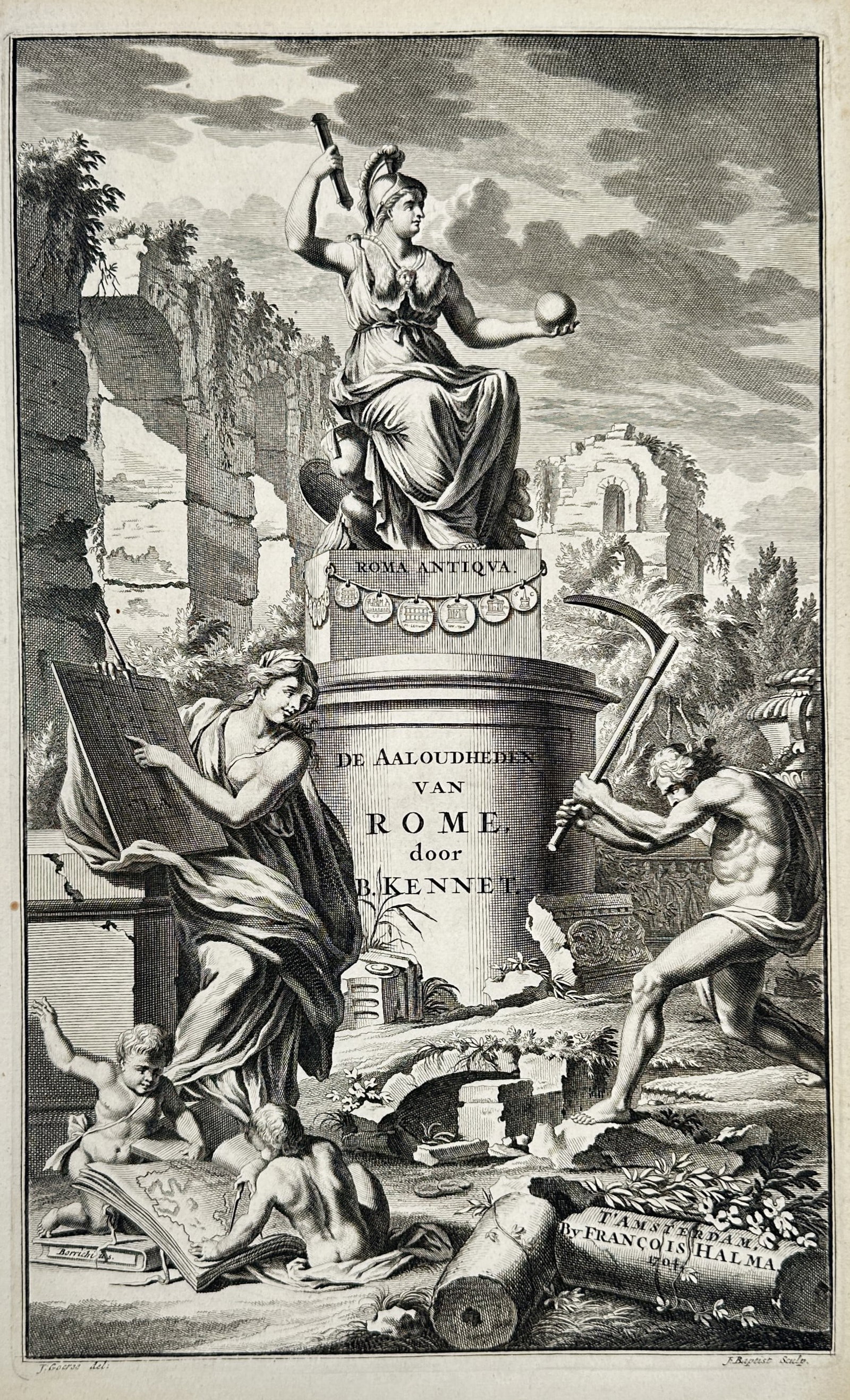 François Halma (1648–1722) – Allegorical Frontispiece of Roma Antiqua – Engraving (1704) (1 of 2)