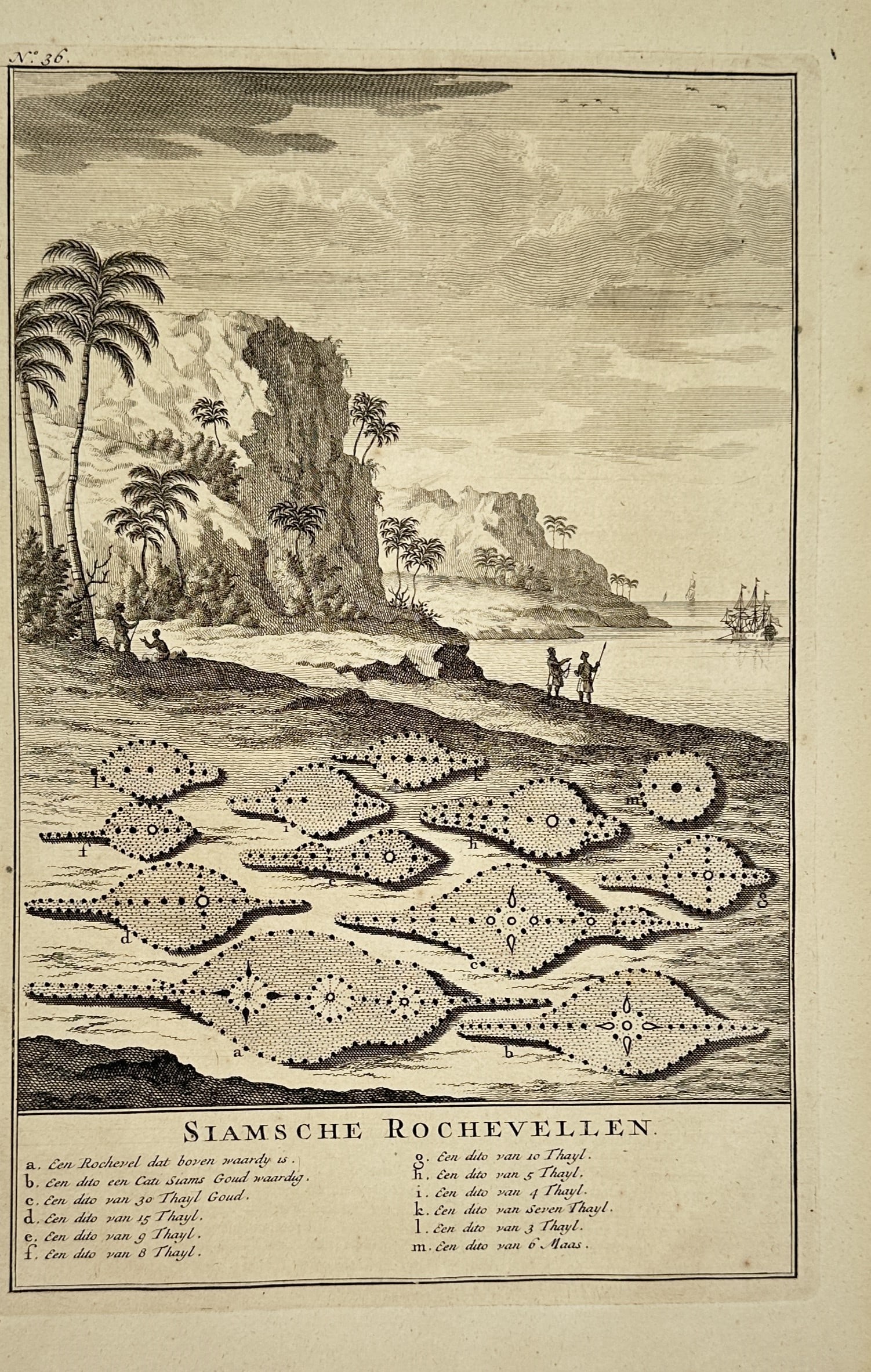 François Valentijn (1666–1727) – Historical View of Drying Stingray Skins in Siam – Engraving (1 of 2)