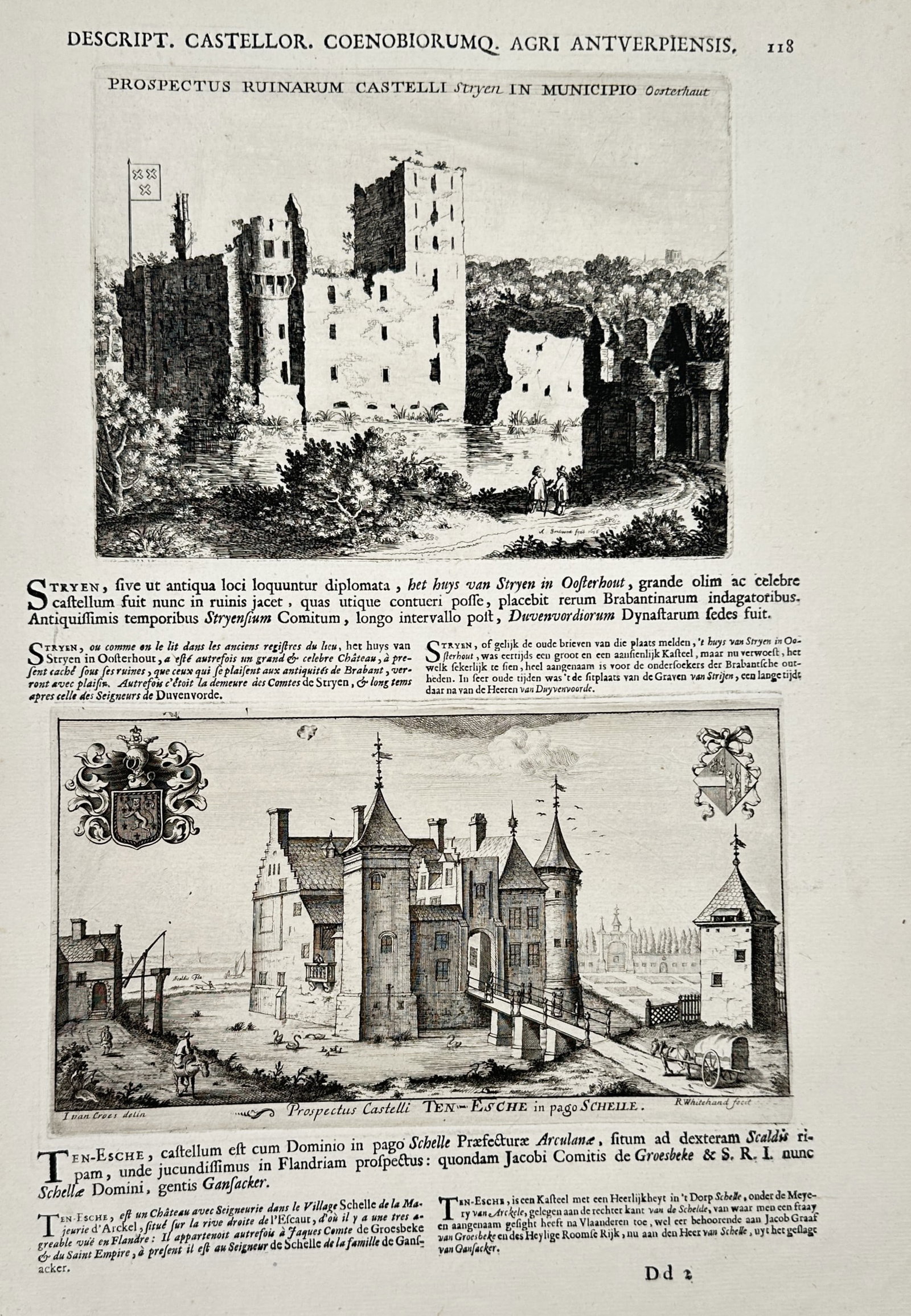Jacobus Le Roy – Views of Castle Stryen and Castle Ten-Esche – Engraving (1696) (1 of 2)