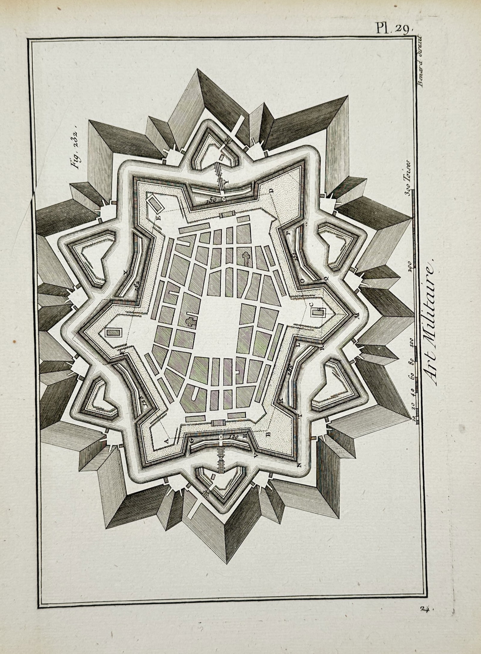 Robert Bénard – Military Illustration of a Star Fort Plan – Engraving (circa 1780) (1 of 2)