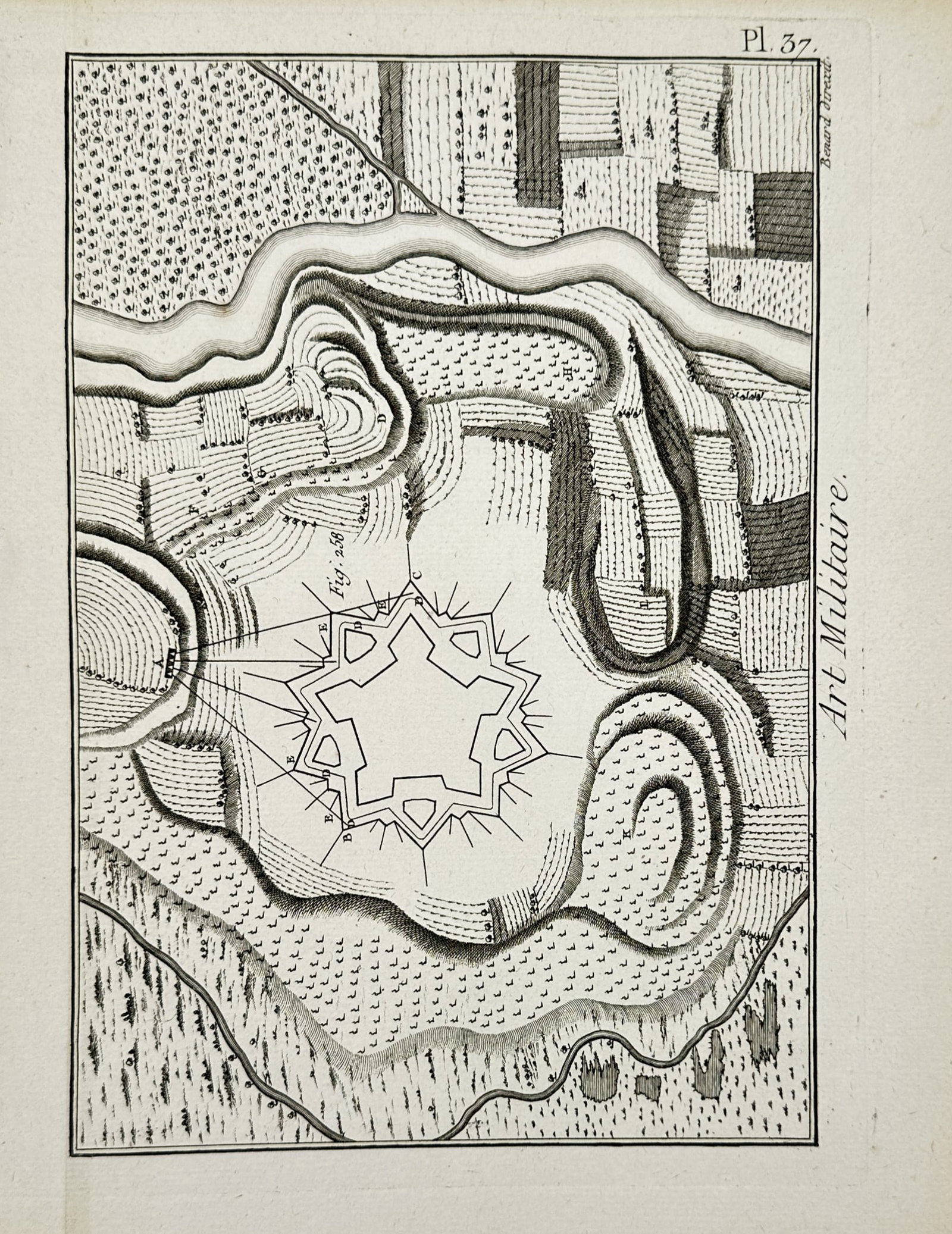 Robert Bénard – Military Illustration of a Star Fort Topographical Siege Plan – Engraving (1 of 2)