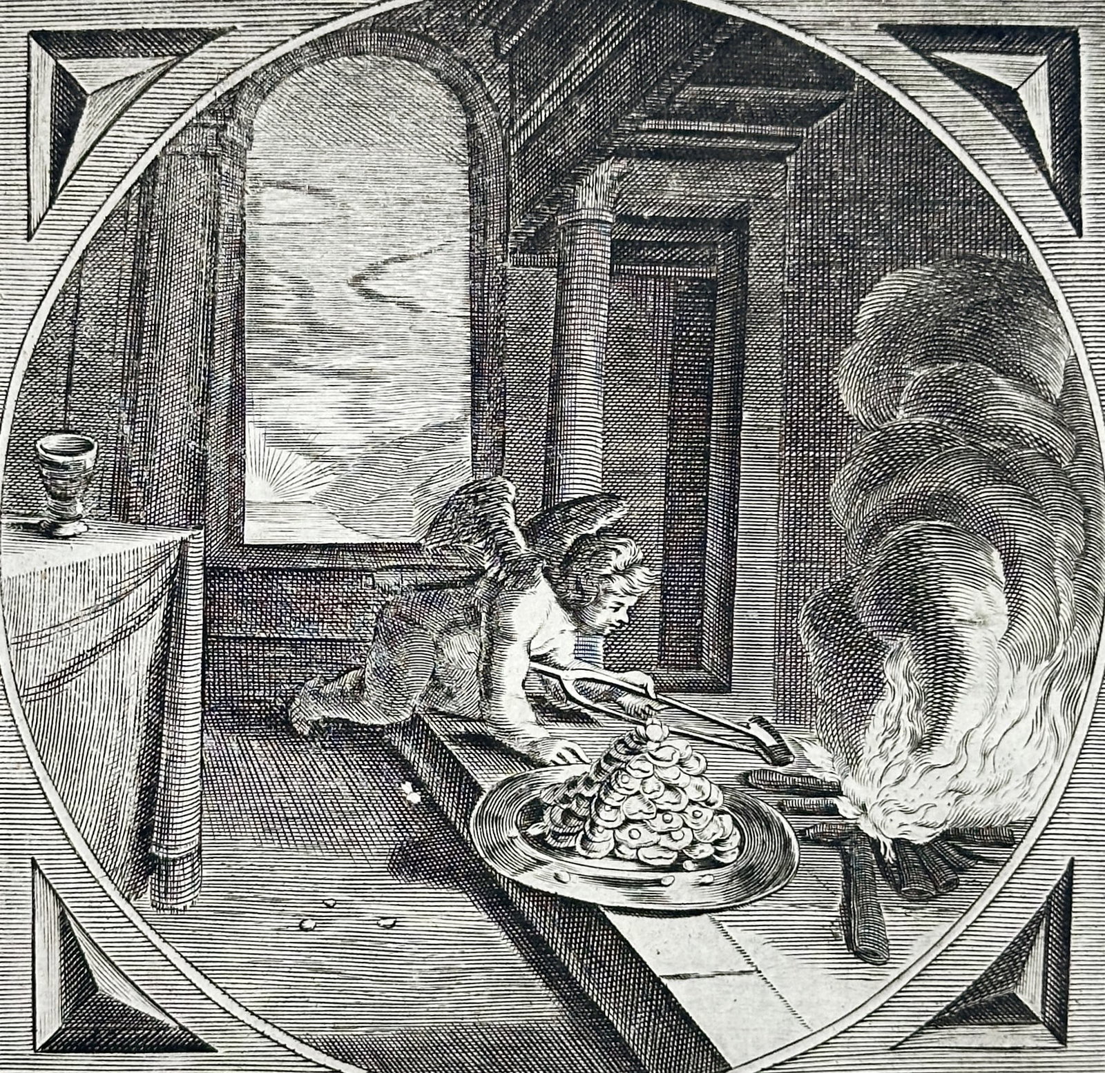 Jacob Cats (1577–1660) – Emblematic Illustration of Cupid Melting Hearts – Engraving (circa (1 of 3)