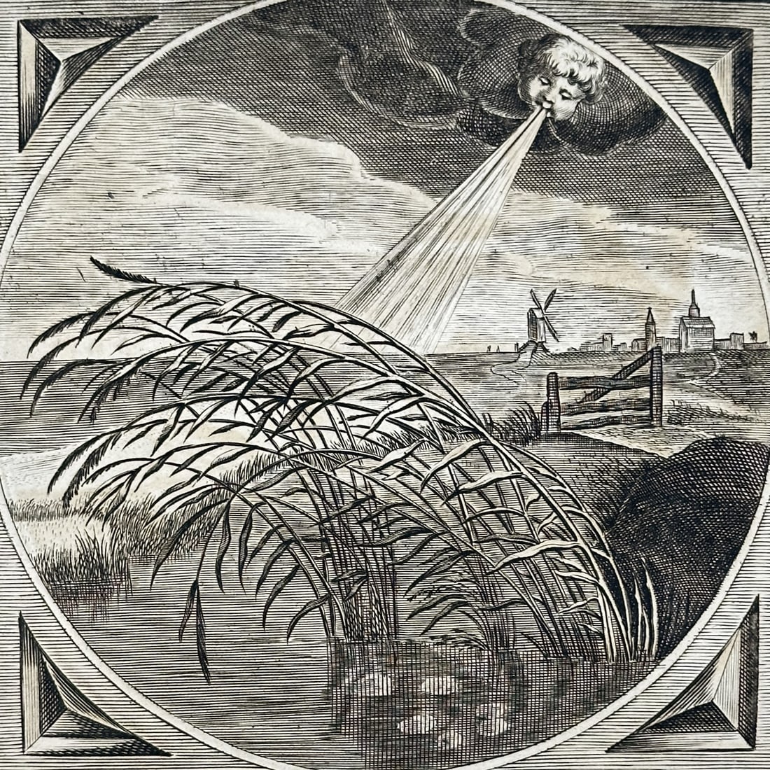 Jacob Cats (1577–1660) – Emblematic Illustration of Reeds Bending in the Wind – Engraving (1 of 3)