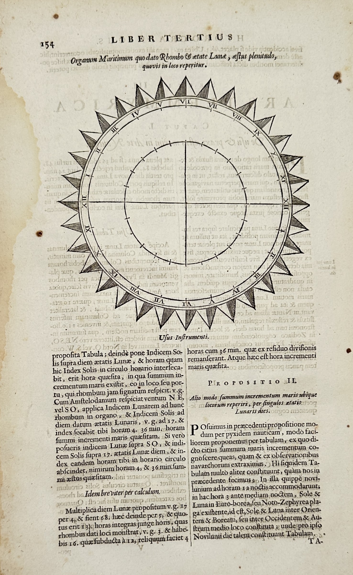 Athanasius Kircher – Horological and Nautical Illustration of a Tidal Compass Rose – Engraving (1 of 2)