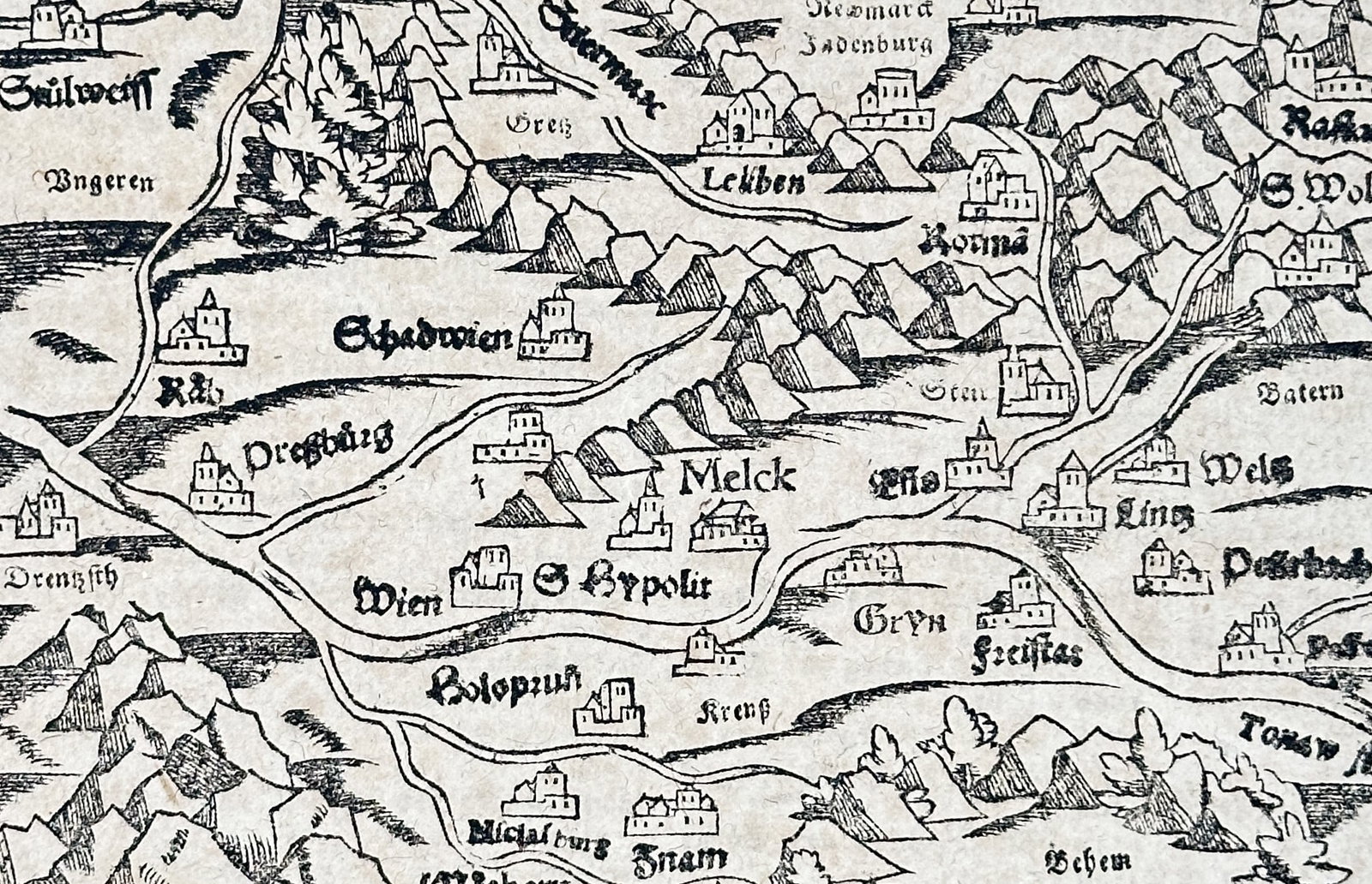 Sebastian Münster – Map of Austria with Imperial Coat of Arms – Germany – Woodcut (circa (1 of 3)