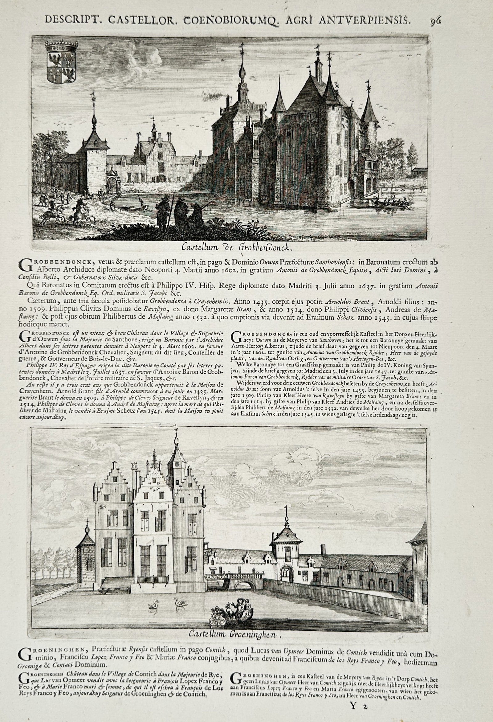 Jacques Le Roy – Topographical Views of Grobbendonck and Groeninghen Châteaux – Engraving (1 of 2)