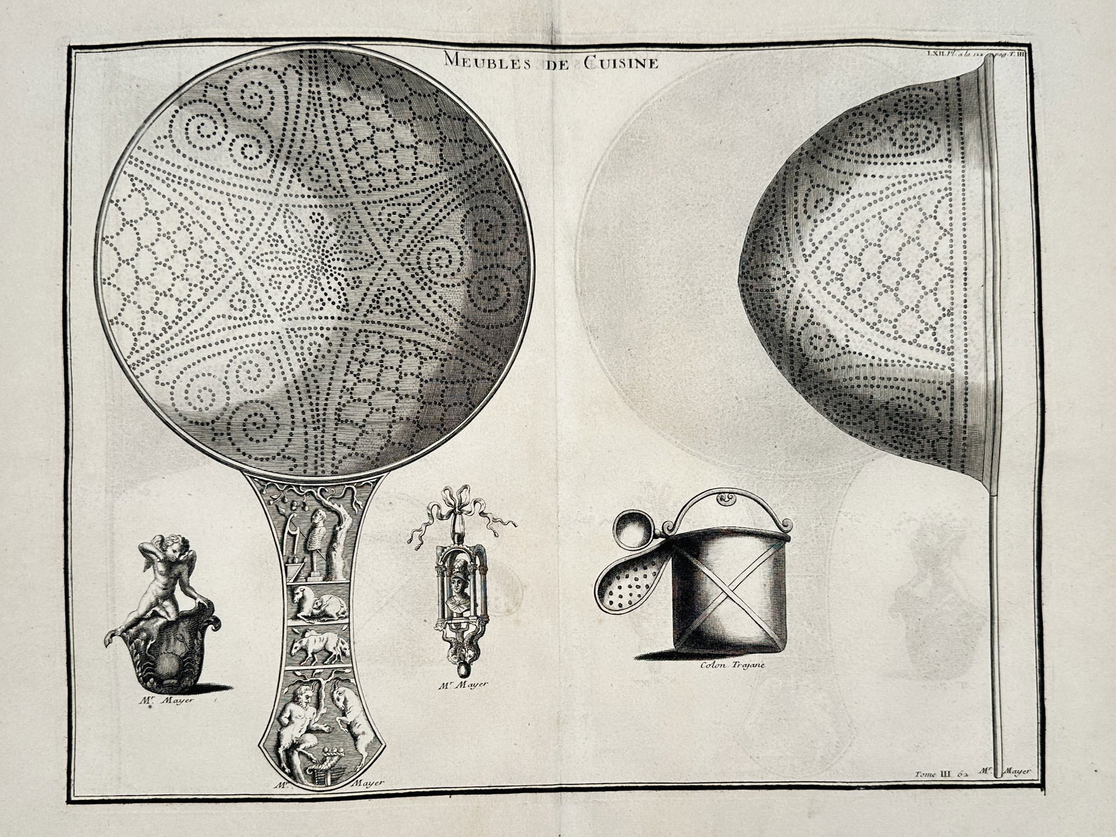 Bernard de Montfaucon – Antiquarian Illustration of Ancient Roman Kitchen Utensils – Engraving (1 of 2)