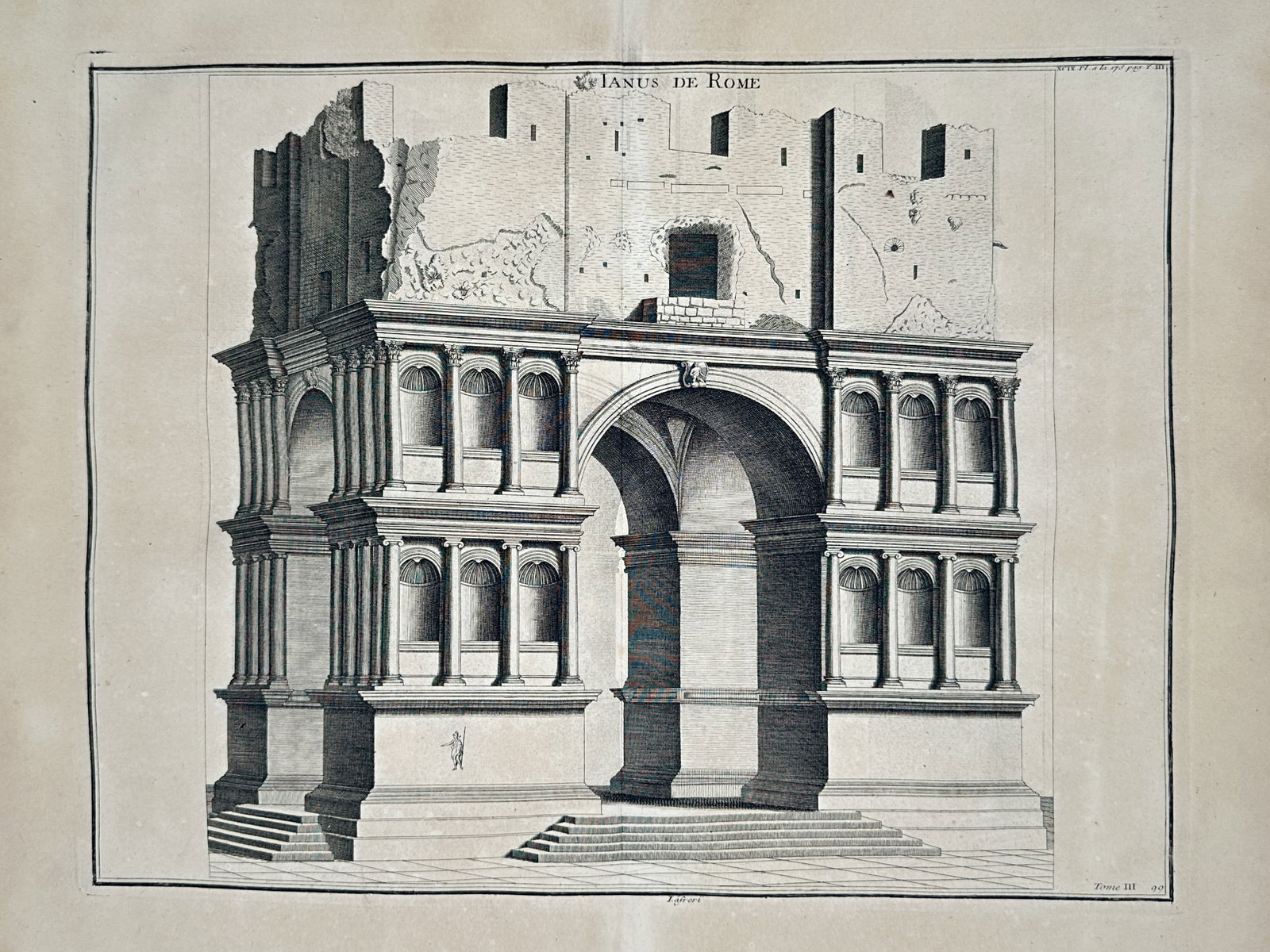 Bernard de Montfaucon – Architectural View of the Arch of Janus in Rome – Engraving (1719) (1 of 2)