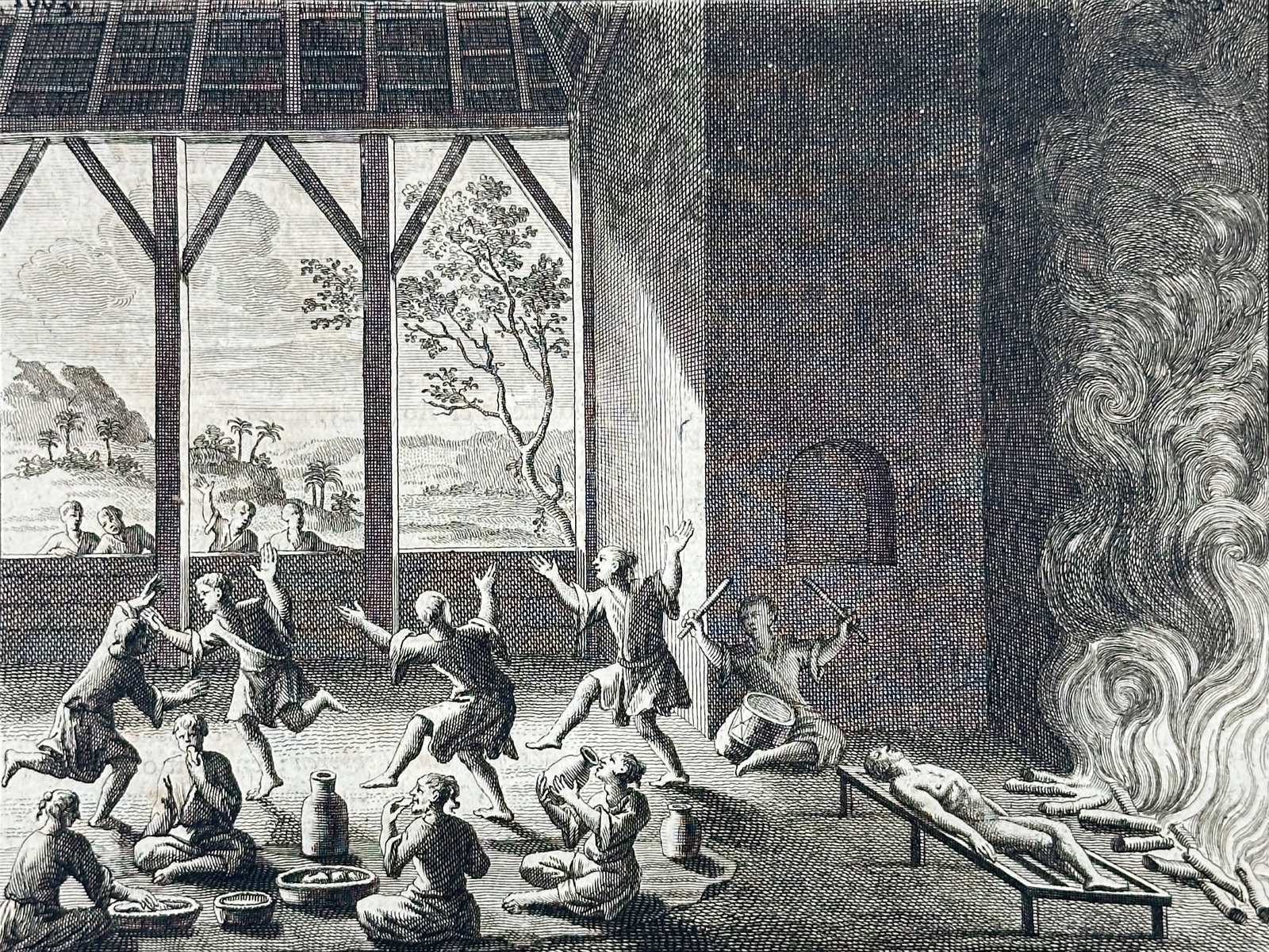 François Valentijn – Tayouan of Formosa (Indigenous Funeral Ritual) – Engraving with Dutch (1 of 3)