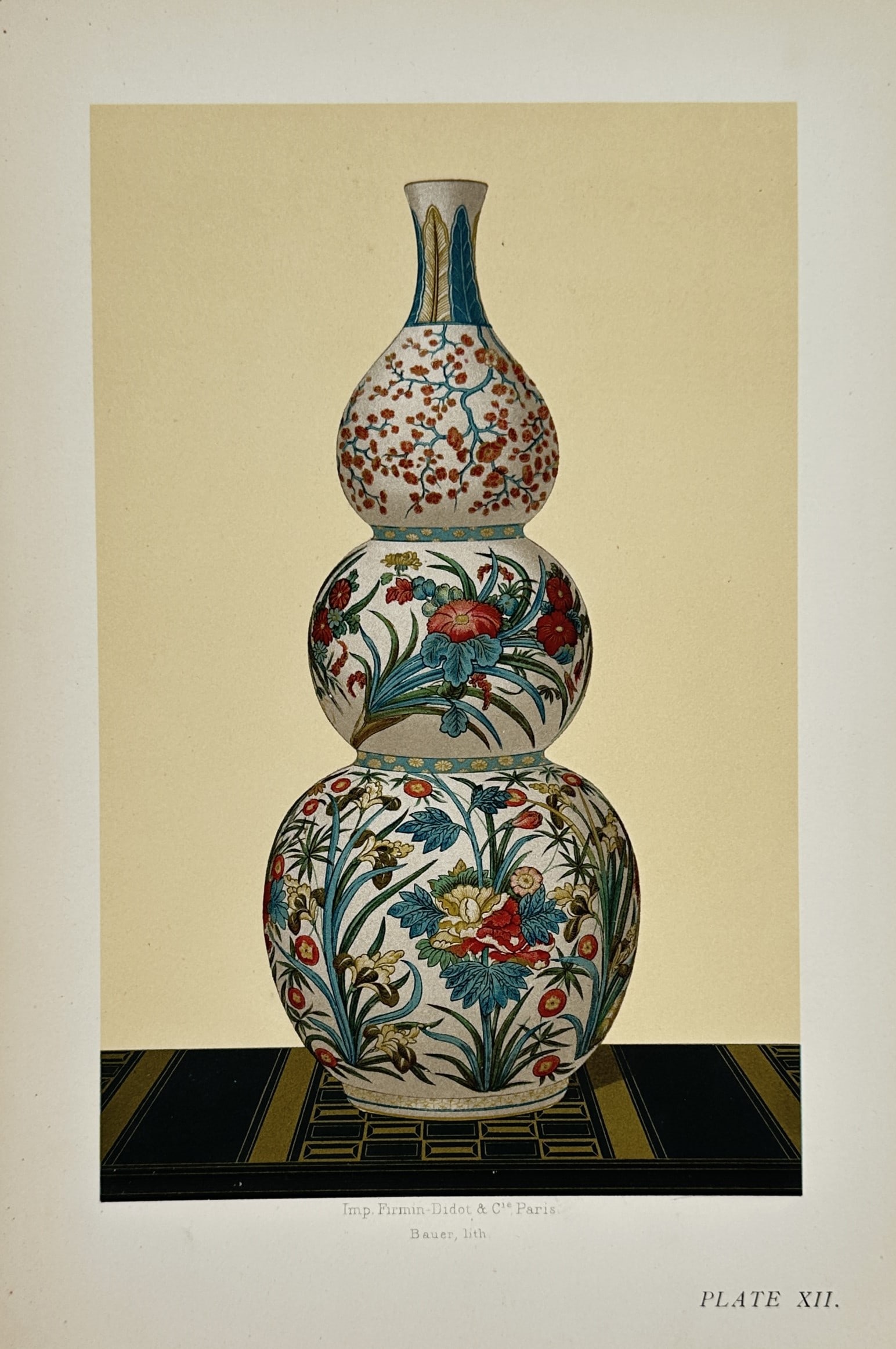 Henry Shaw – Decorative Study of a Chinese Triple-Gourd Vase – Chromolithograph (1851) (1 of 2)