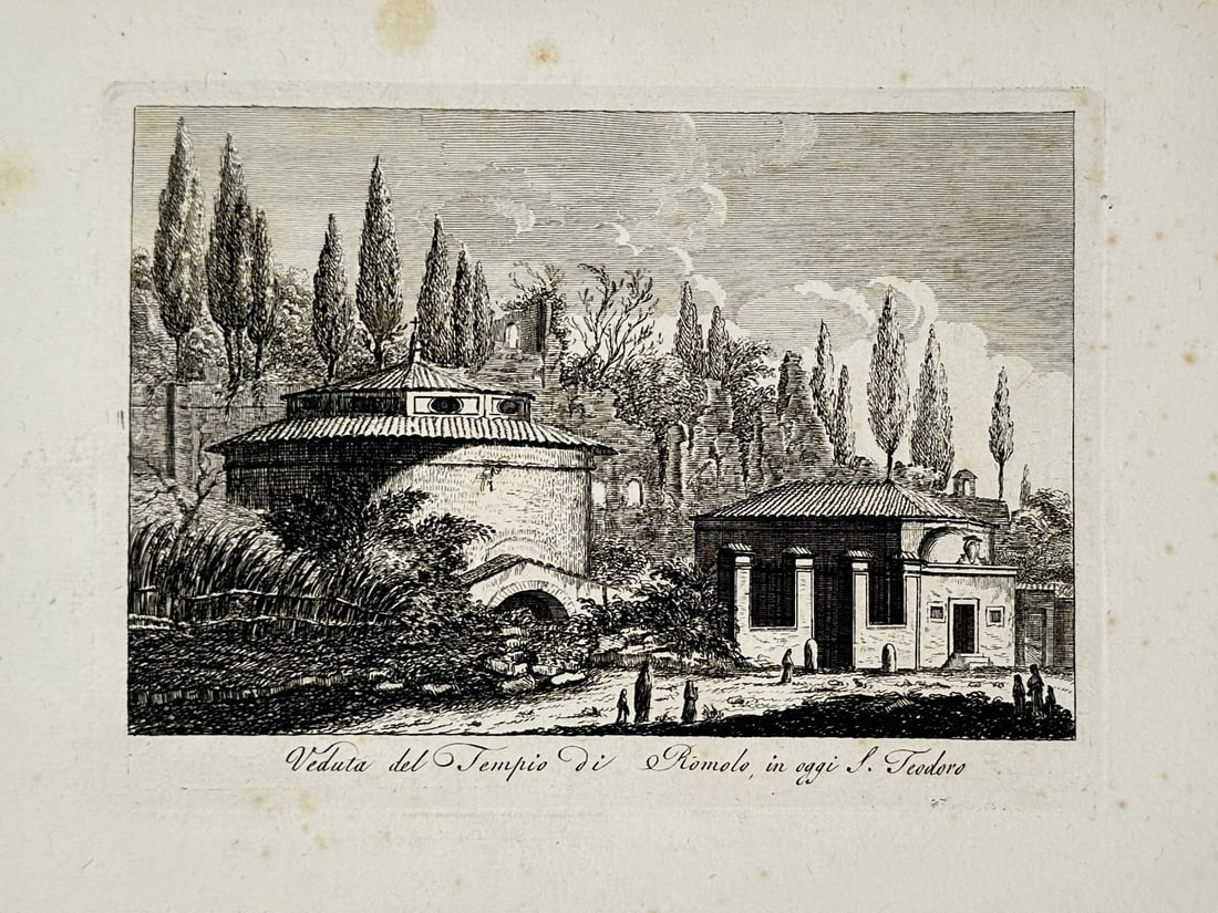 Pietro Parboni (1783–1841) – View of the Temple of Romulus, now San Teodoro – Engraving (1818) (1 of 2)