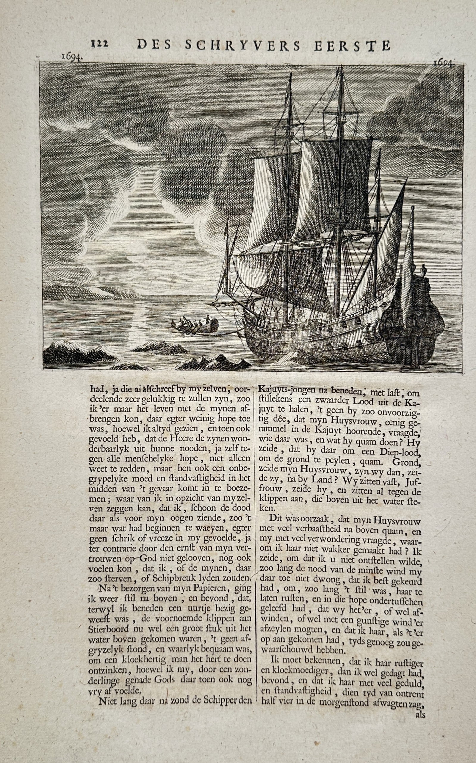 François Valentijn (1666–1727) – Ship in a Storm – Engraving (circa 1724–1726) (1 of 2)