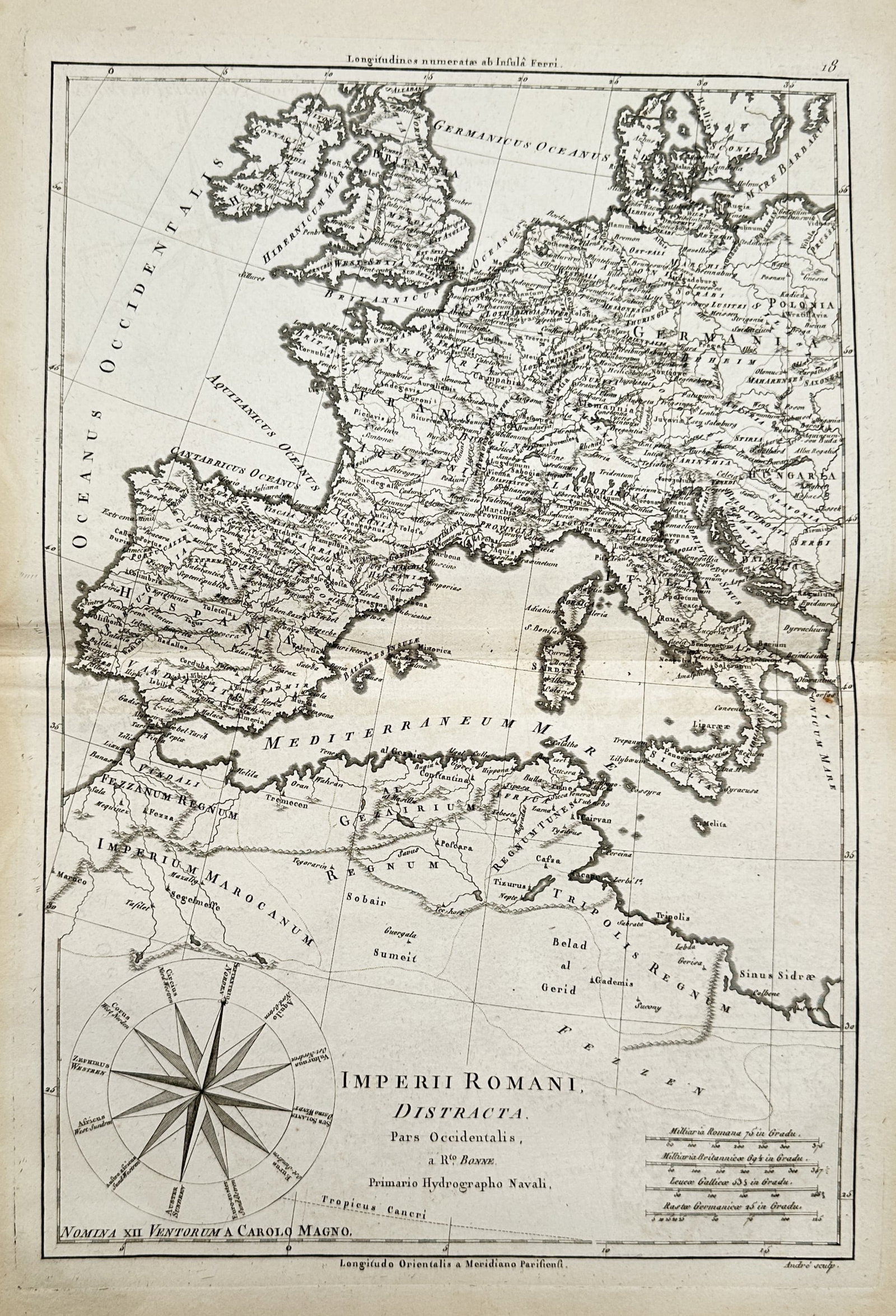 Rigobert Bonne (1727–1795) – Map of the Western Roman Empire – Europe – Engraving (1 of 2)