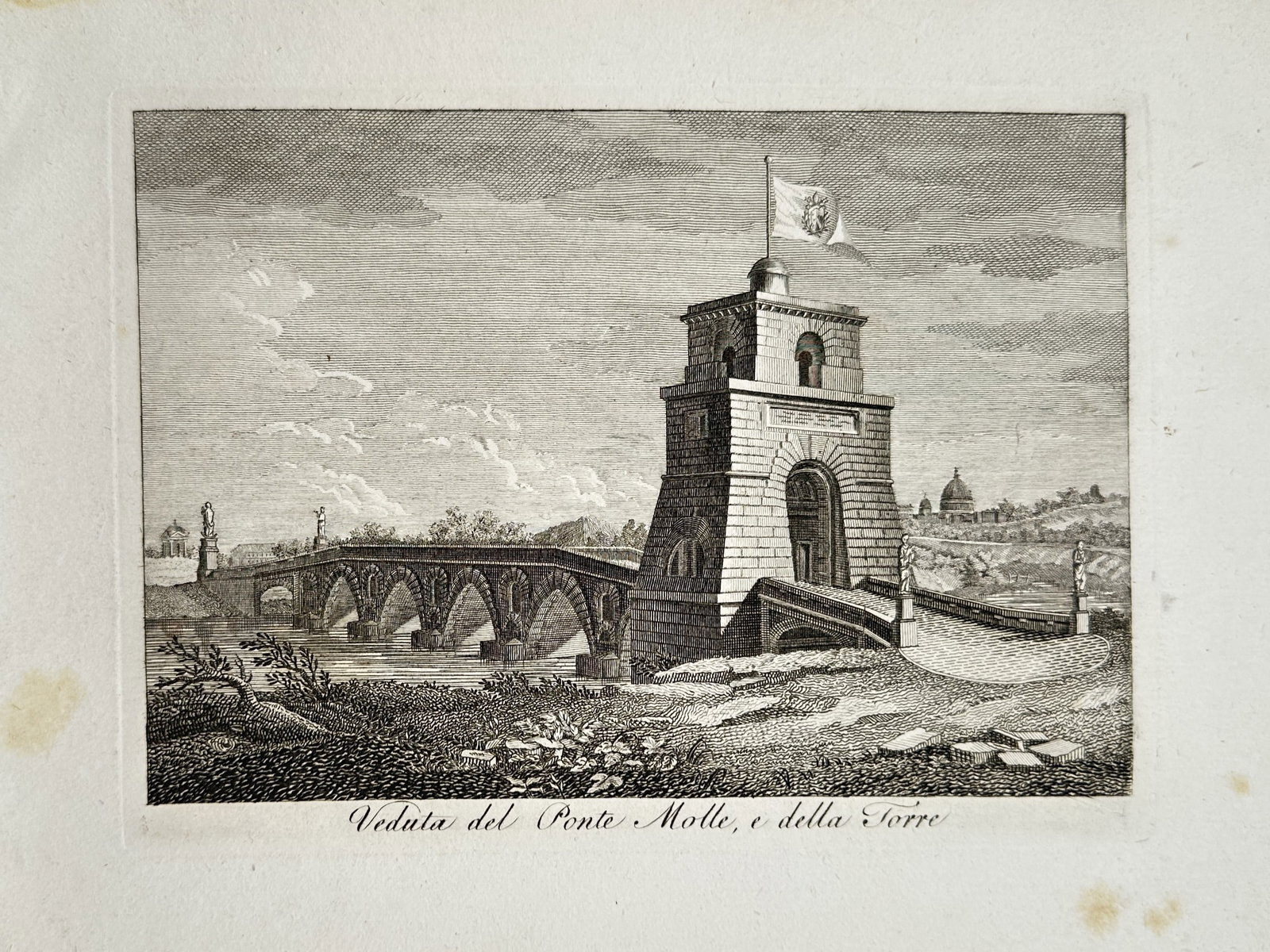 Pietro Parboni (1756–1829) – Veduta del Ponte Molle, e della Torre – Engraving (circa 1818) (1 of 2)