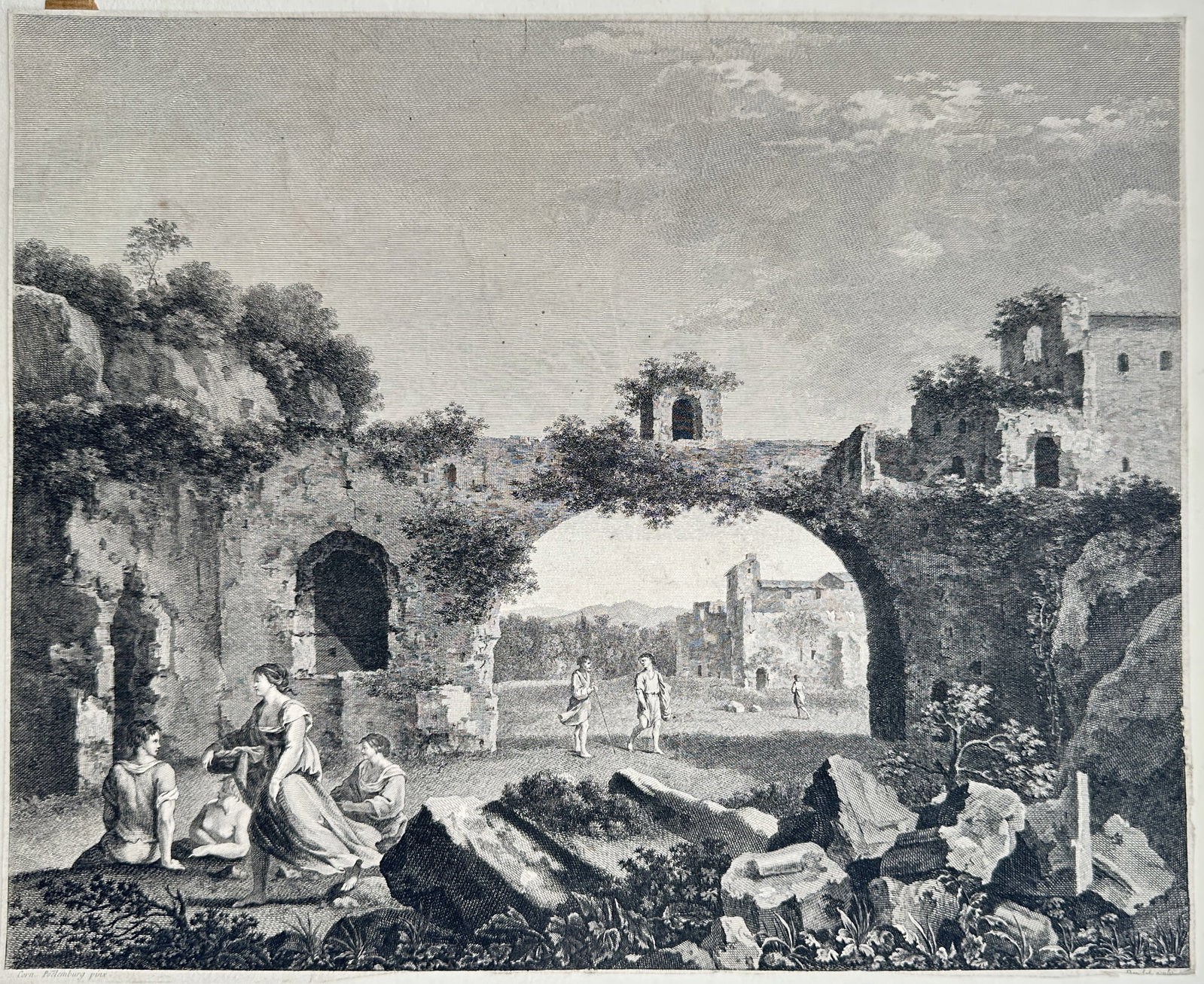 Cornelis van Poelenburgh (1594–1667) – The Large Ruined Arcade – Engraving (18th Century) (1 of 2)