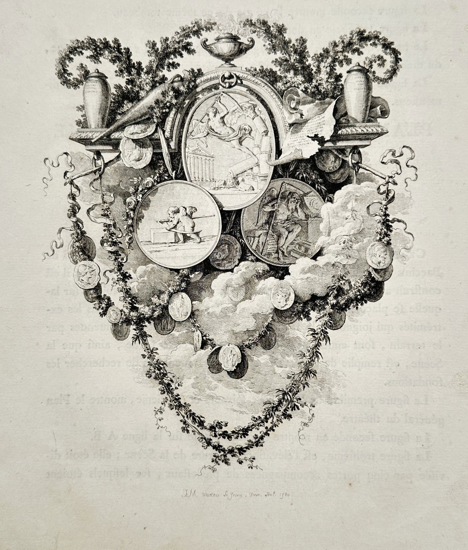 Jean-Michel Moreau (1741–1814) – Allegorical Vignette with Medallions – Engraving (1770) (1 of 2)