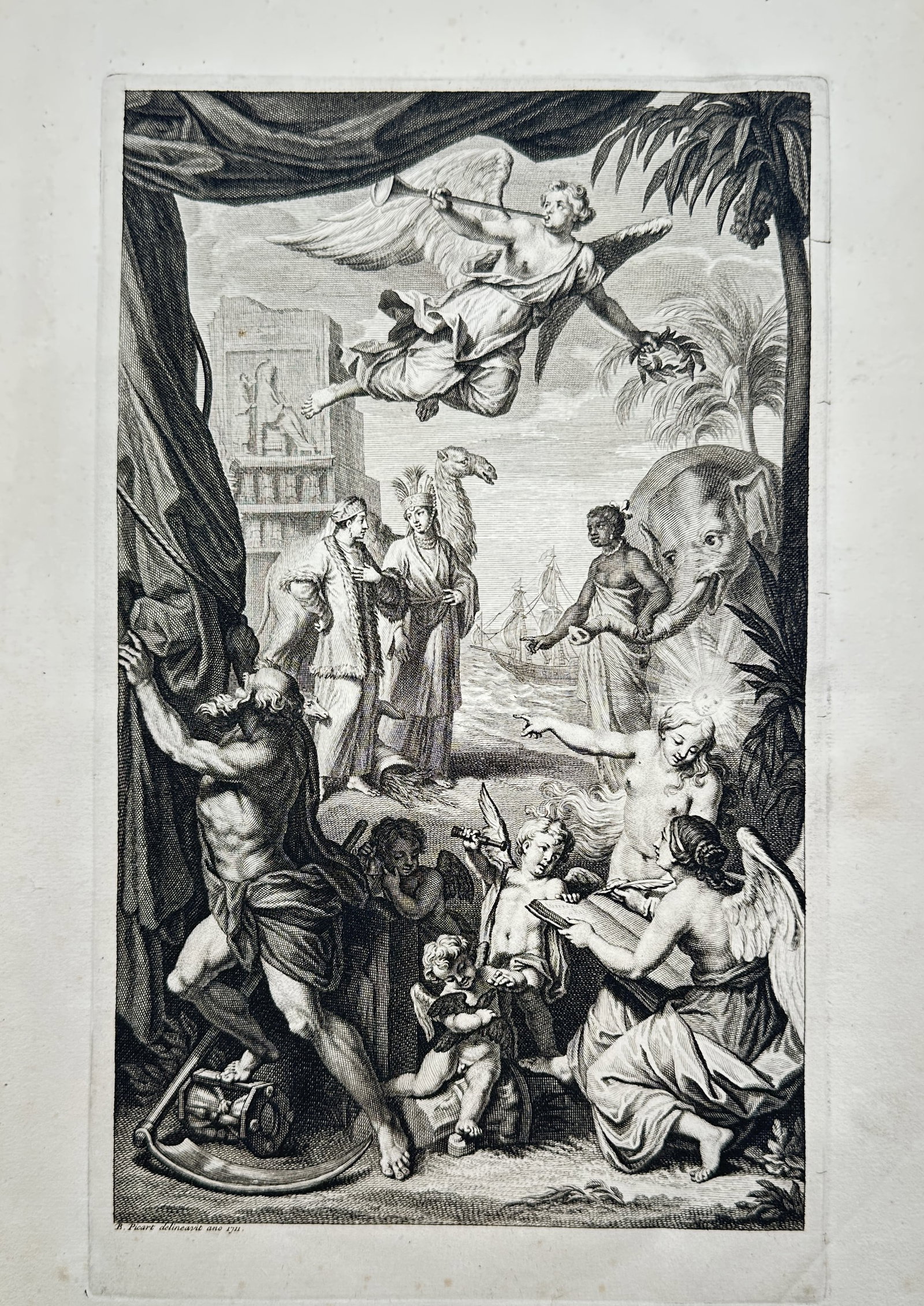 Cornelis de Bruyn – Allegorical Frontispiece of Global Exploration – Engraving (1711) (1 of 2)