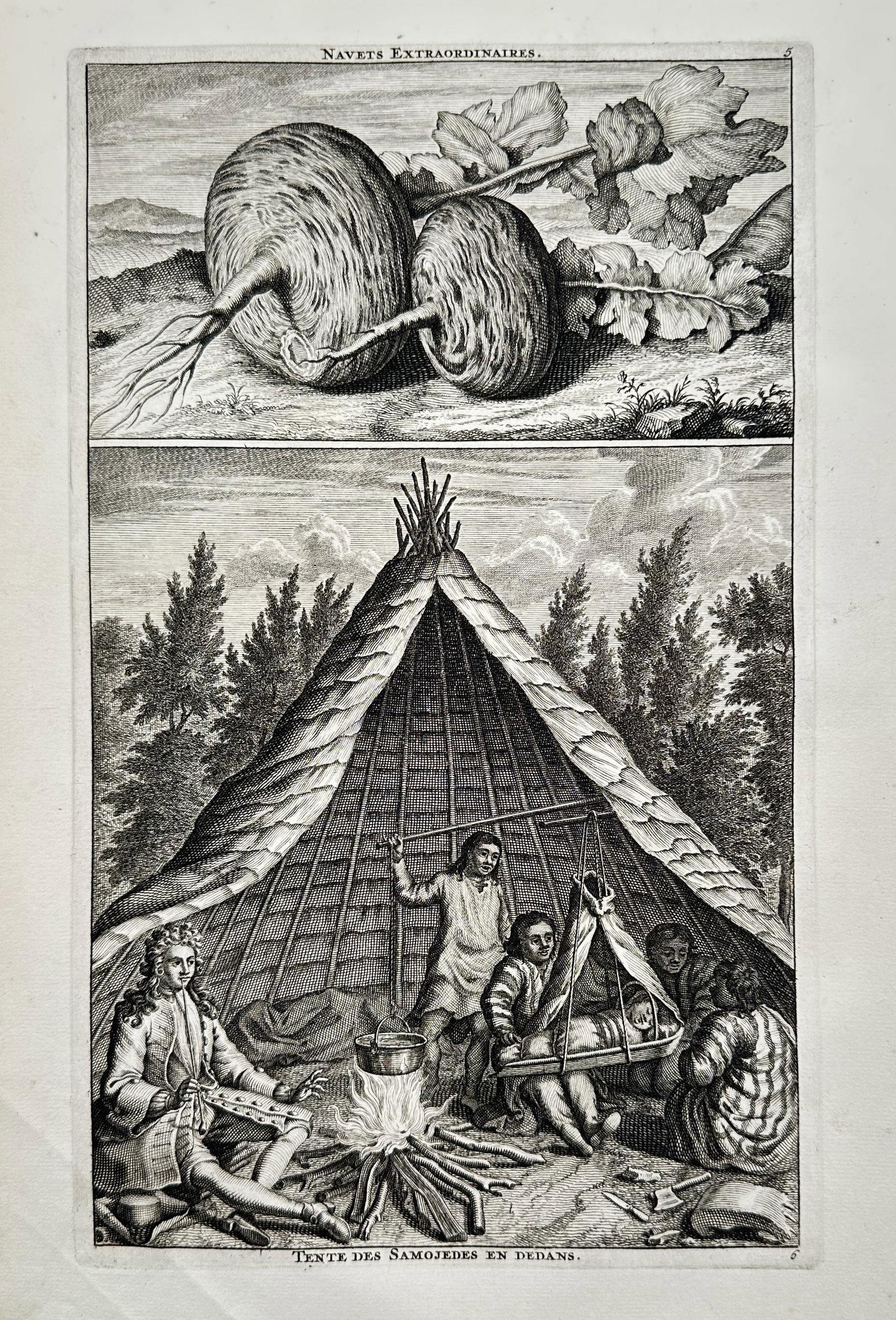 Cornelis de Bruyn – Interior of a Samoyed Tent and Extraordinary Turnips – Engraving (1718) (1 of 2)