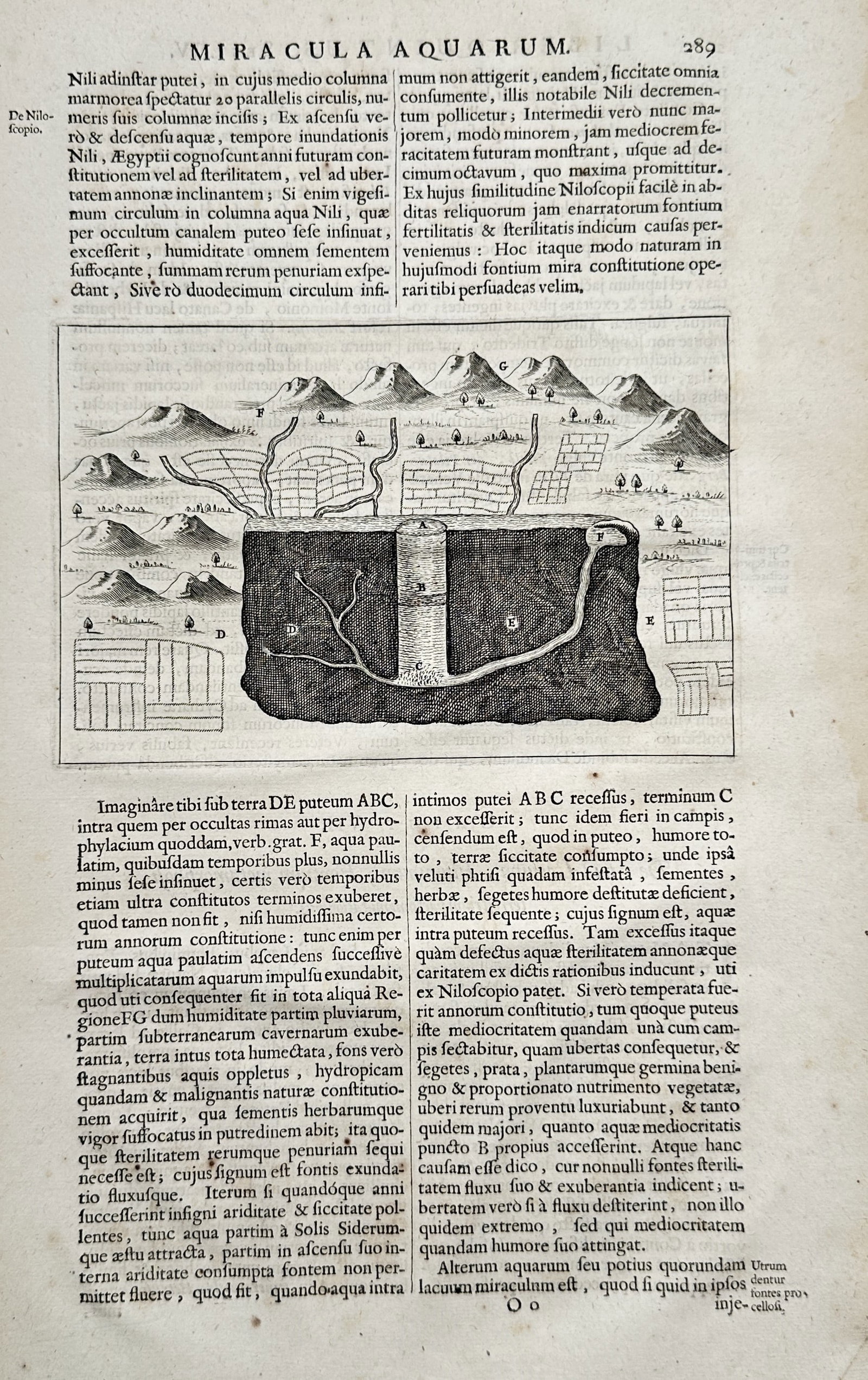 Athanasius Kircher (1602–1680) – Subterranean Hydrophylacium and Spring Mechanism – Engraving (1 of 2)