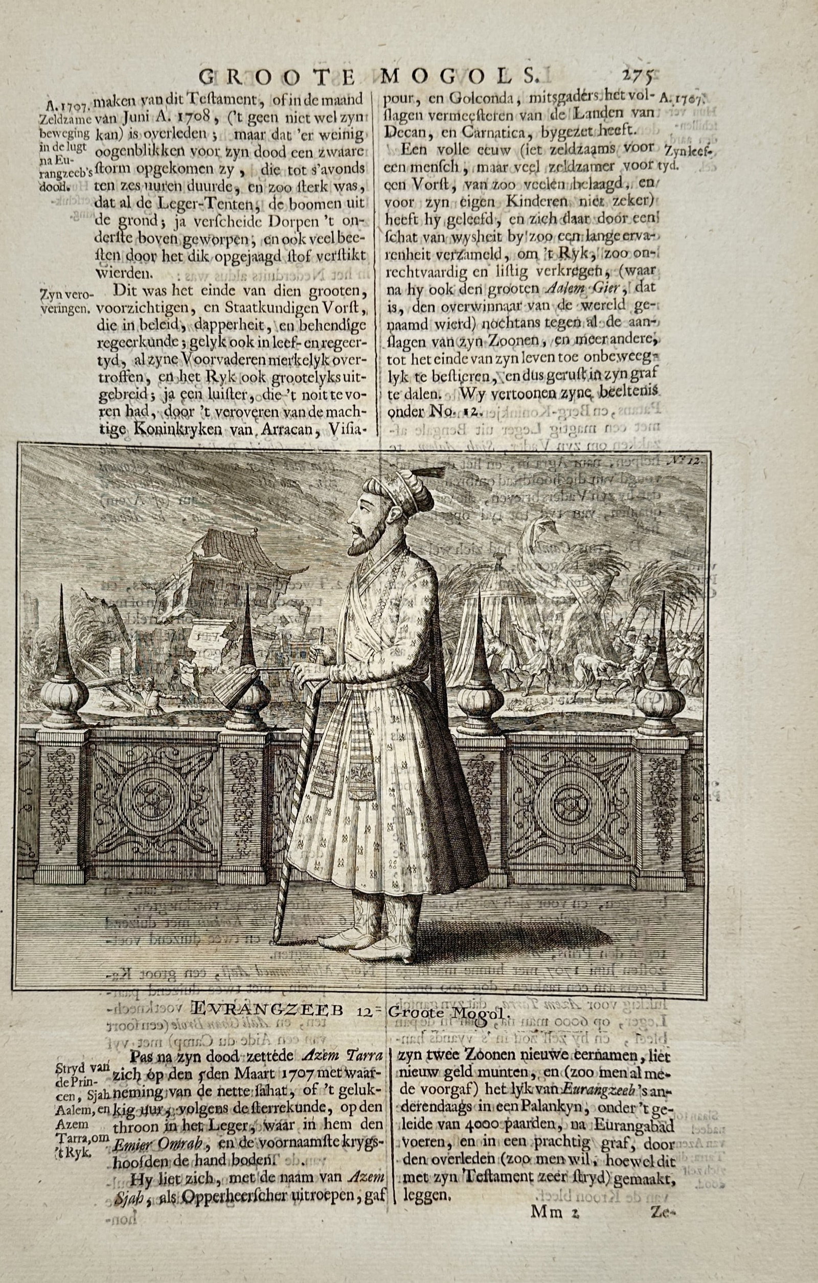 François Valentijn (1666–1727) – Portrait of the Mughal Emperor Aurangzeb – Engraving (1 of 2)