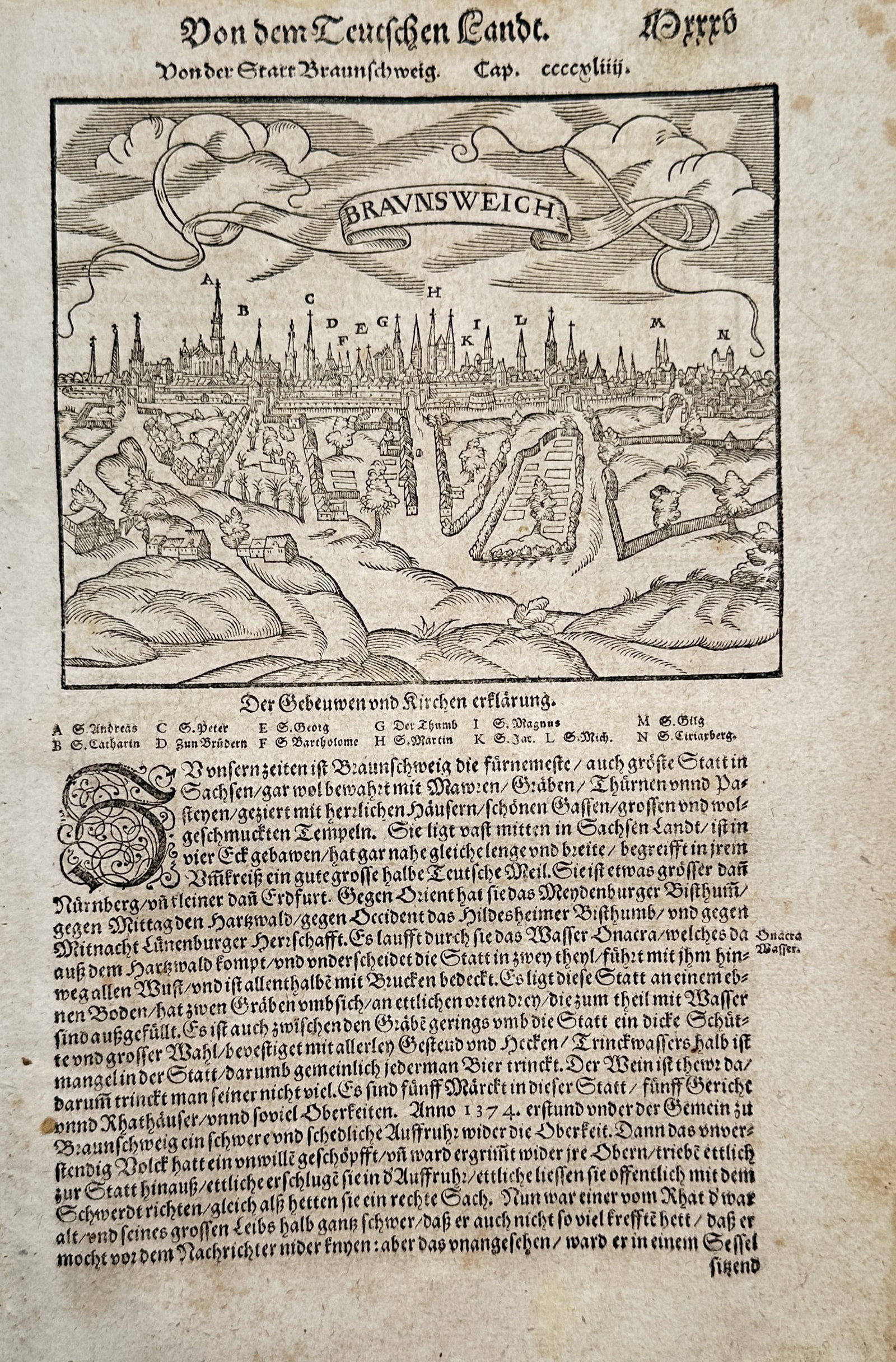 Sebastian Münster (1488–1552) – Panoramic View of Braunschweig – Woodcut (circa 1544–1578) (1 of 2)