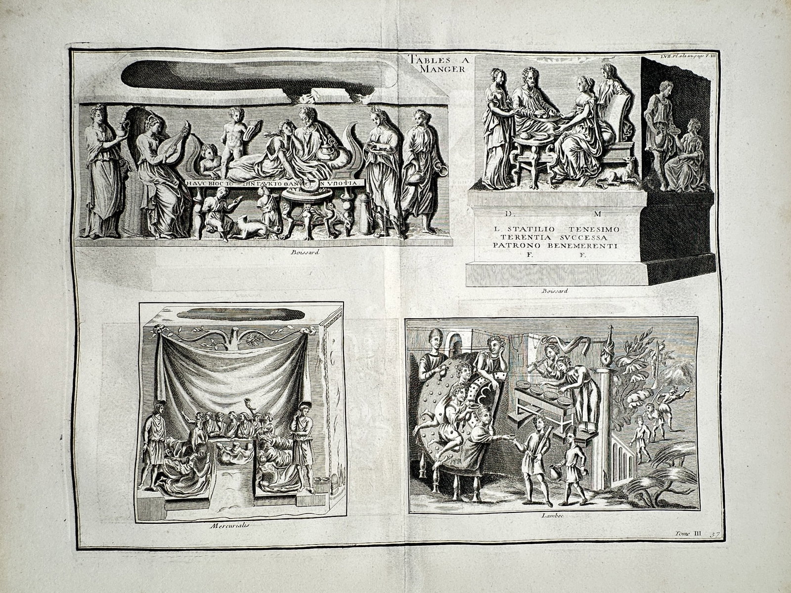 Bernard de Montfaucon – Study of Ancient Roman Dining Tables and Reliefs – Engraving (1 of 2)