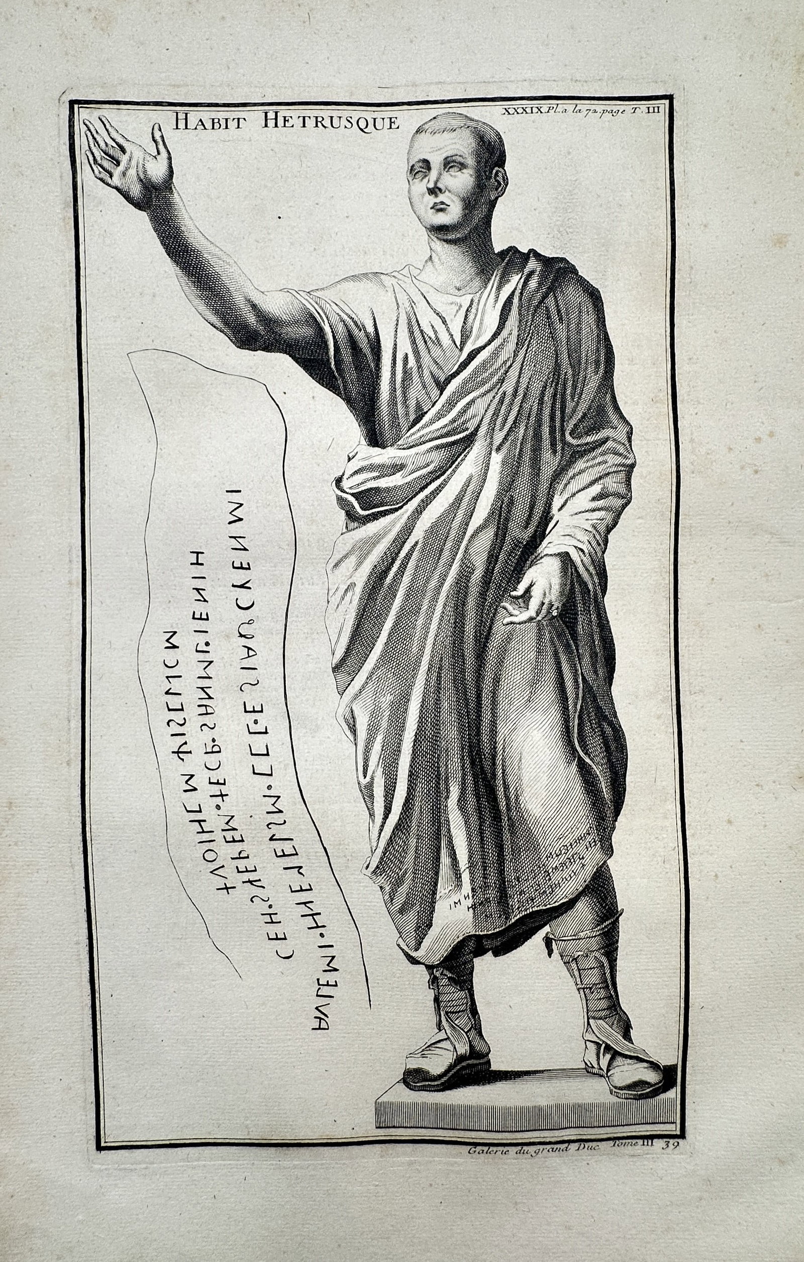 Bernard de Montfaucon – Study of the Etruscan Orator (L'Arringatore) – Engraving (1719–1724) (1 of 2)