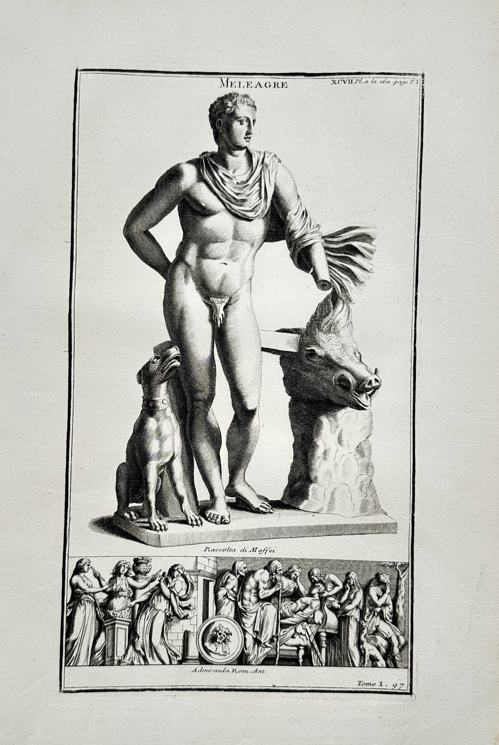 Bernard de Montfaucon (1655–1741) – Classical Statue of Meleager – Engraving (1719) (1 of 2)