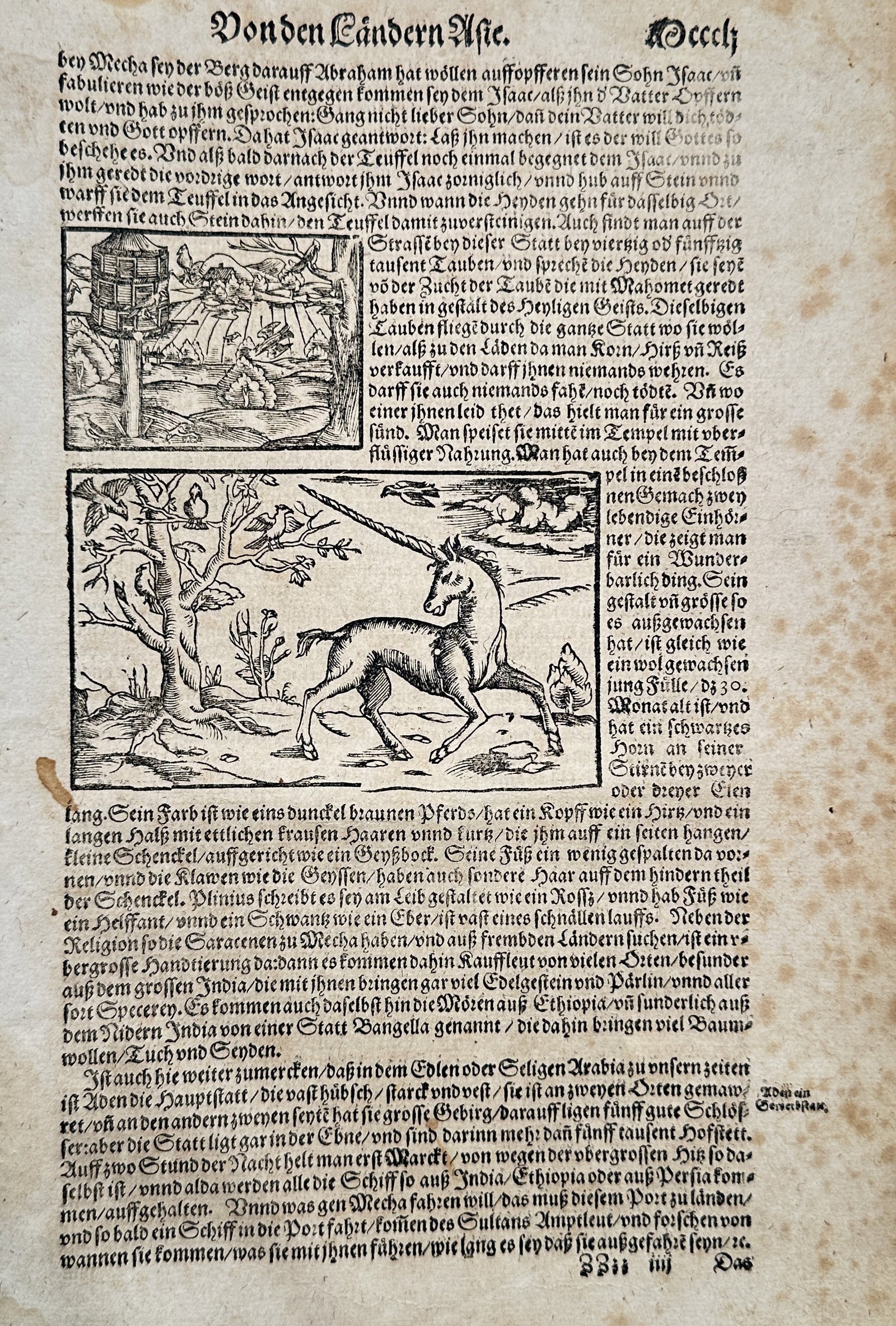 Sebastian Münster (1488–1552) – The Lands of Asia with Unicorn – Woodcut (1550) (1 of 2)