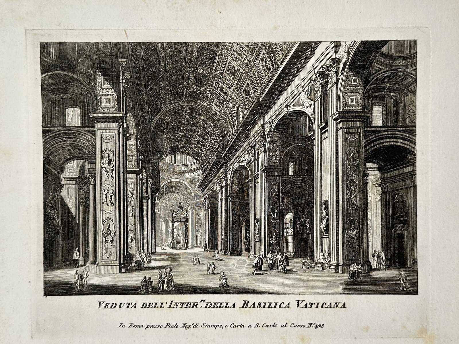 Pietro Parboni (1783–1841) – Interior View of Saint Peter's Basilica – Engraving (1818) (1 of 2)