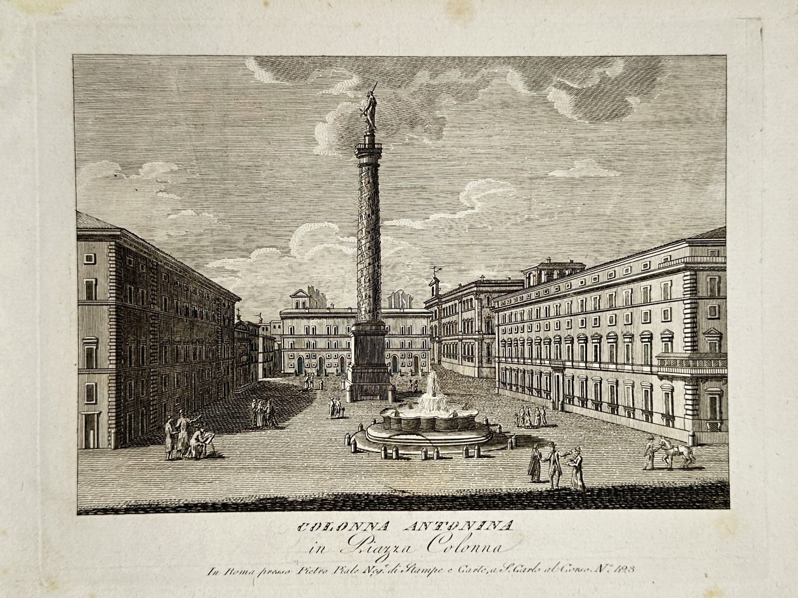 Pietro Parboni (1783–1841) – View of Piazza Colonna – Engraving (1818) (1 of 2)