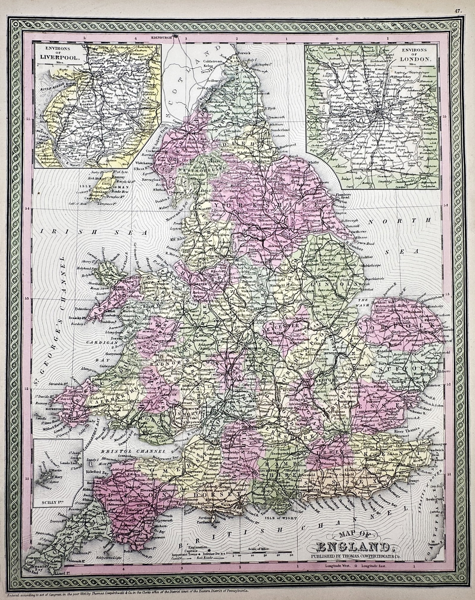 Thomas Cowperthwait & Co. – Map of England – Hand-coloured engraving (1850) (1 of 2)