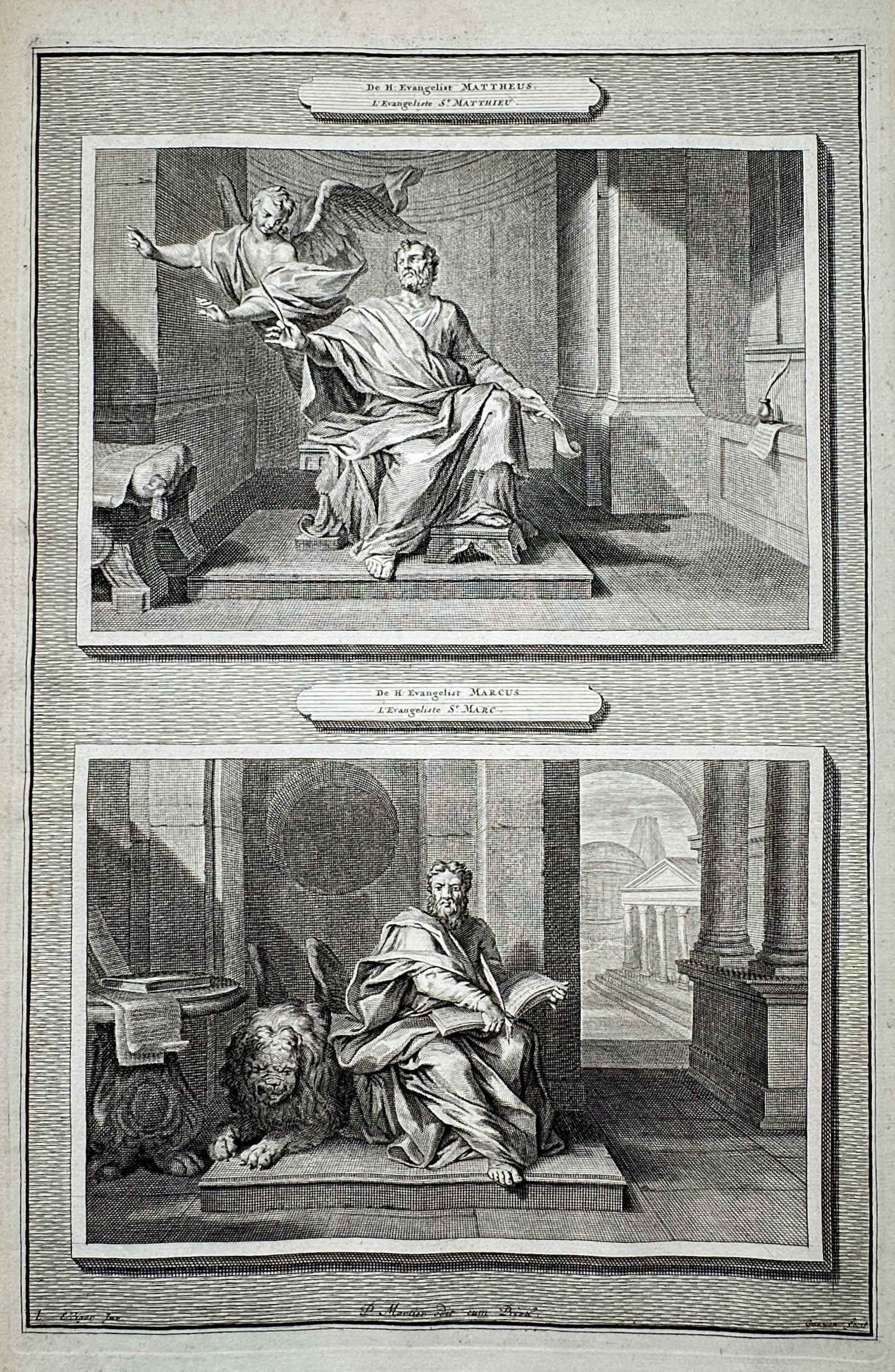 Pietro Mortier – Saint Matthew and Saint Mark – Engraving (circa 1700) (1 of 2)
