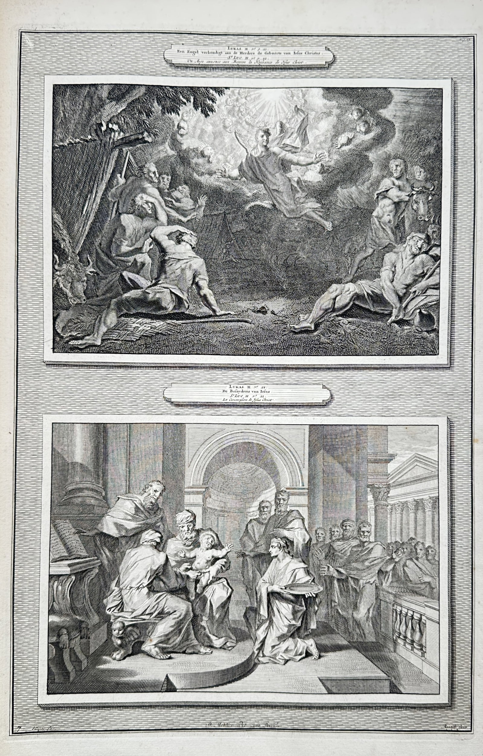 Pietro Mortier – The Annunciation to the Shepherds and The Circumcision of Christ – Engraving (1 of 2)