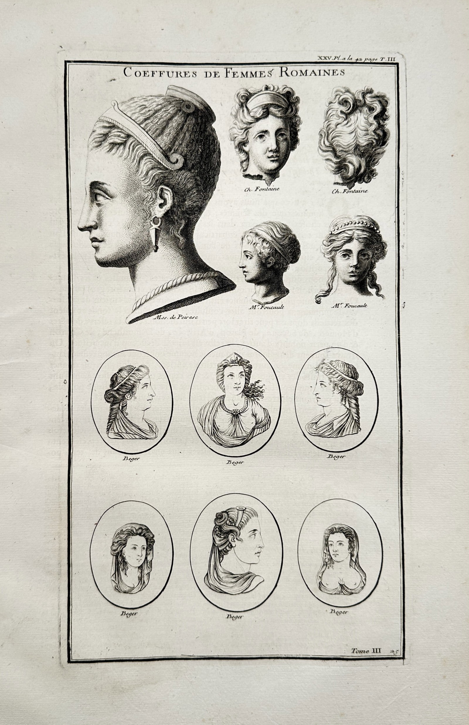 Bernard de Montfaucon (1655–1741) – Roman Women's Hairstyles – Engraving (1724) (1 of 2)
