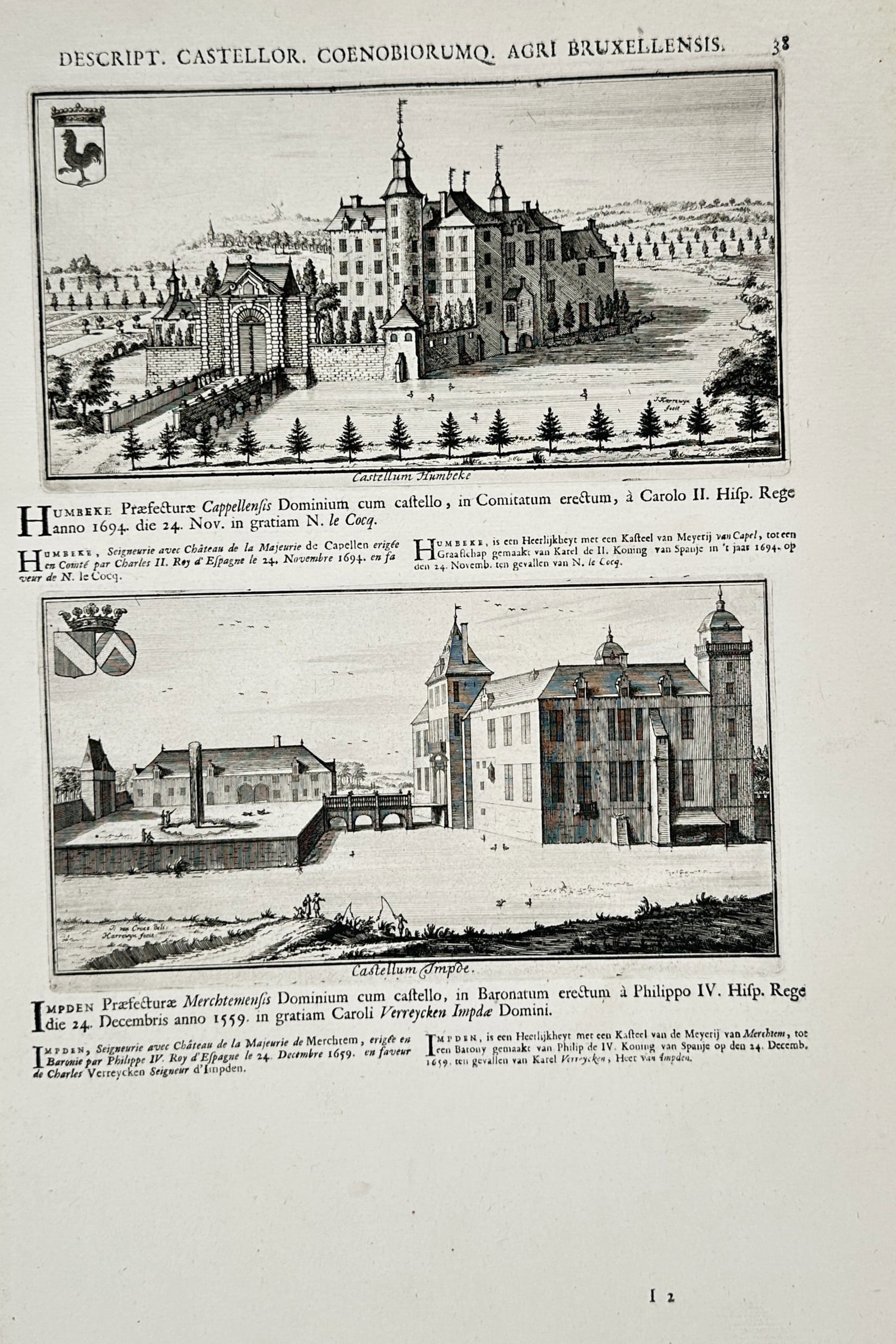 Jakob Le Roy – Topographical Views of Castles in the Brussels region – Engraving (1694) (1 of 2)