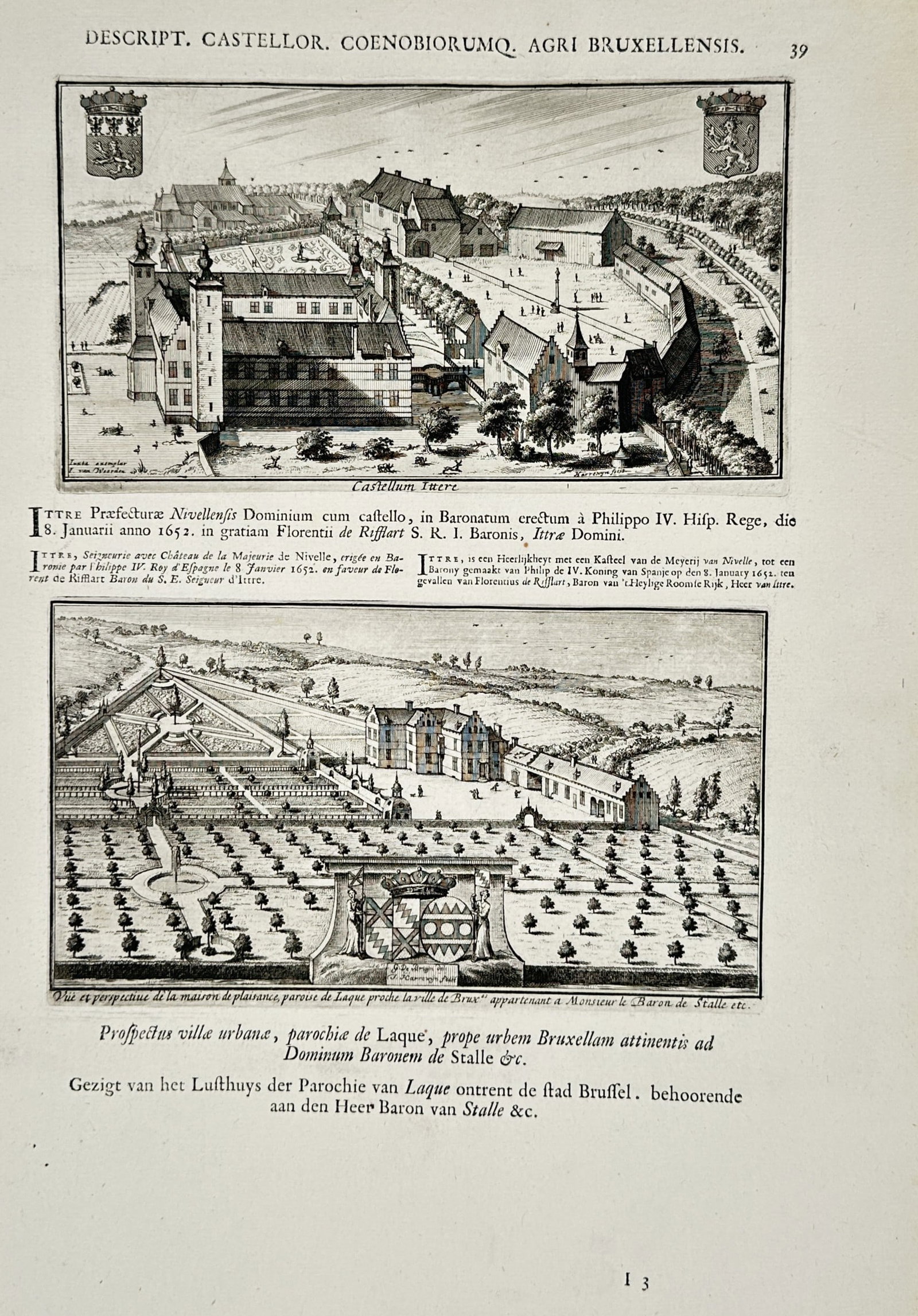 Jakob Le Roy – Topographical Views of Mansions in the Brussels region – Engraving (1694) (1 of 2)