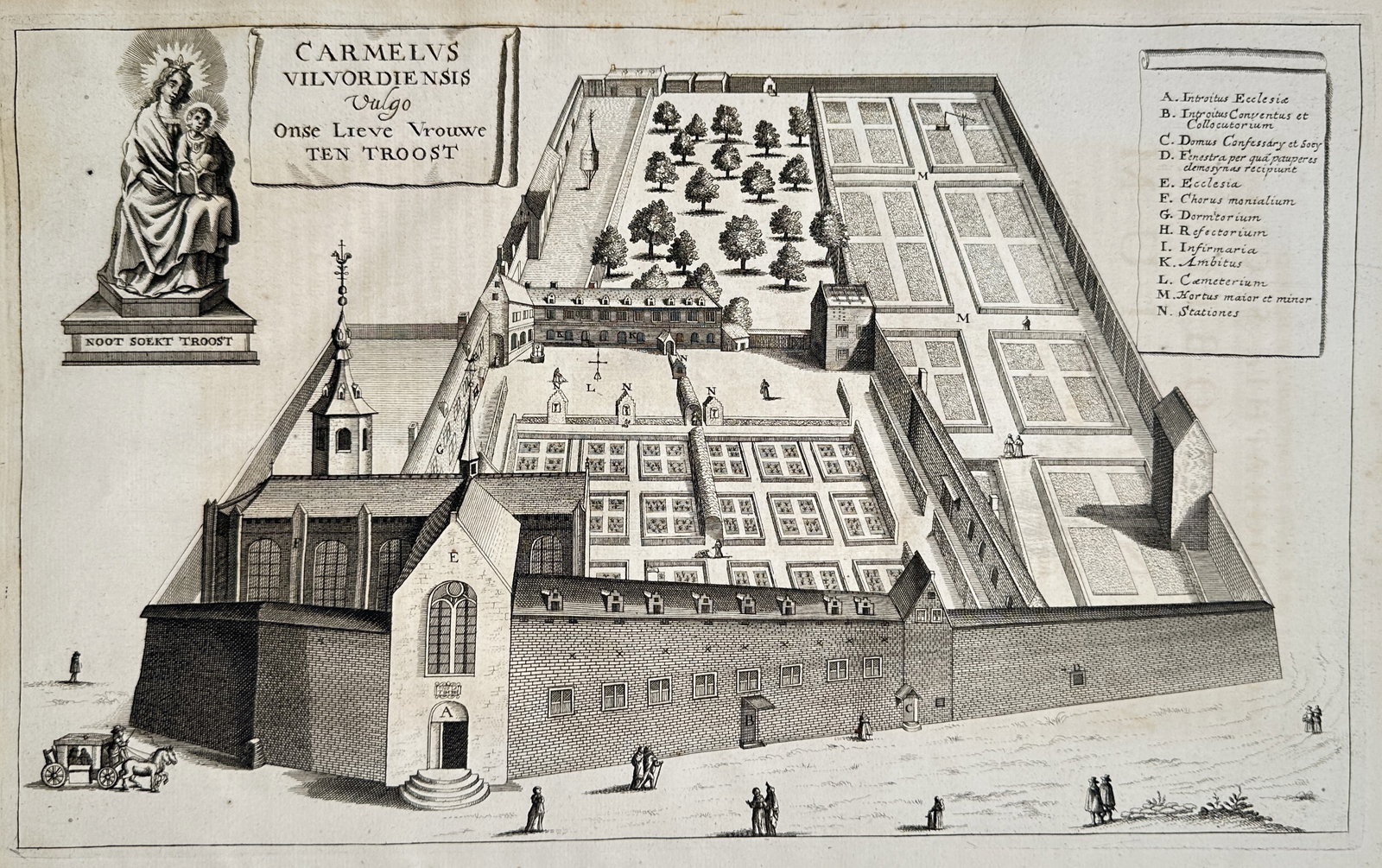 Antonius Sanderus (1586–1664) – Bird's-Eye View of the Carmel of Vilvoorde – Copper engraving (1 of 2)