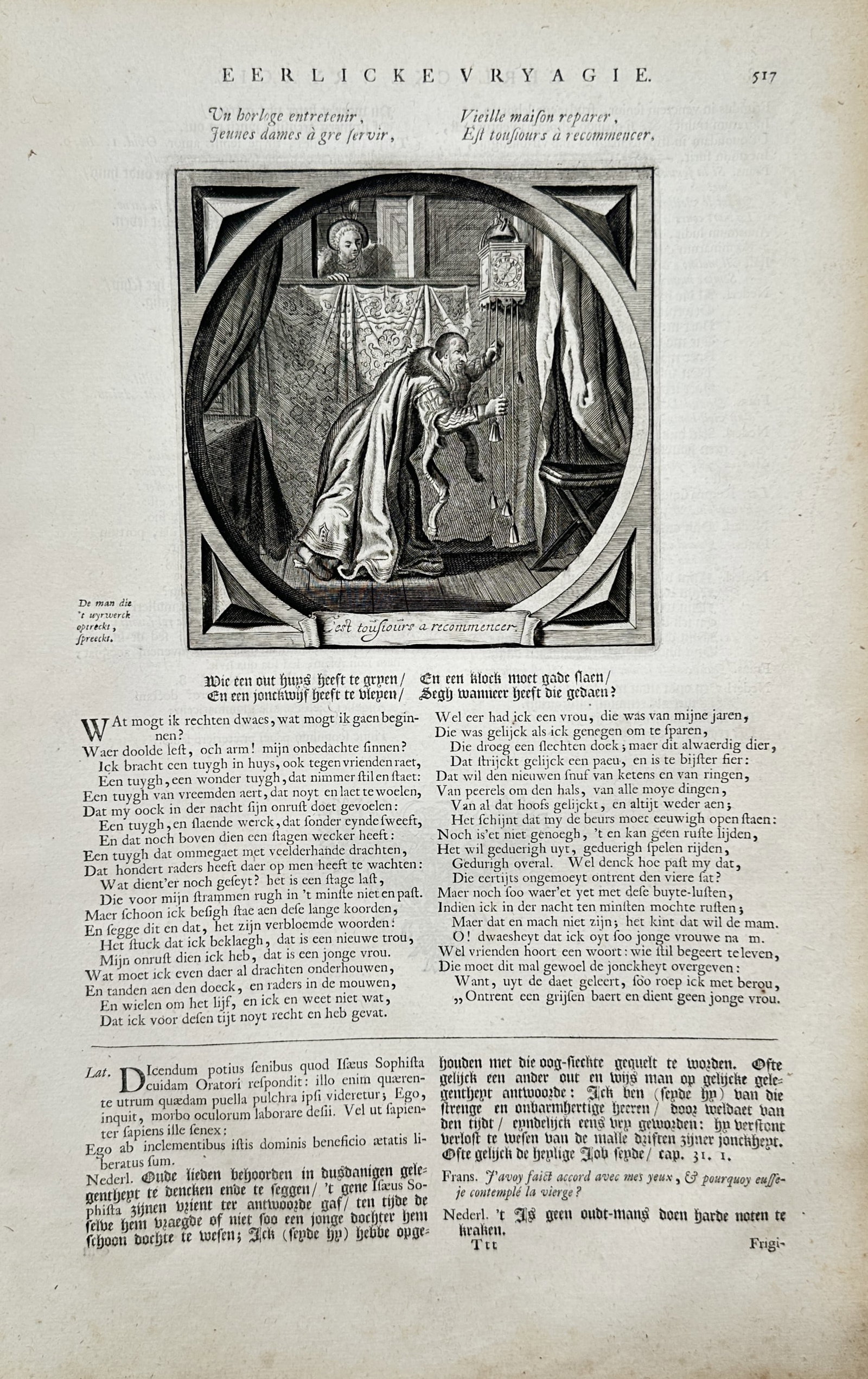 Jacob Cats (1577–1660) – Emblematic Moral Scene on Courtship and Time – Copper engraving (1 of 2)