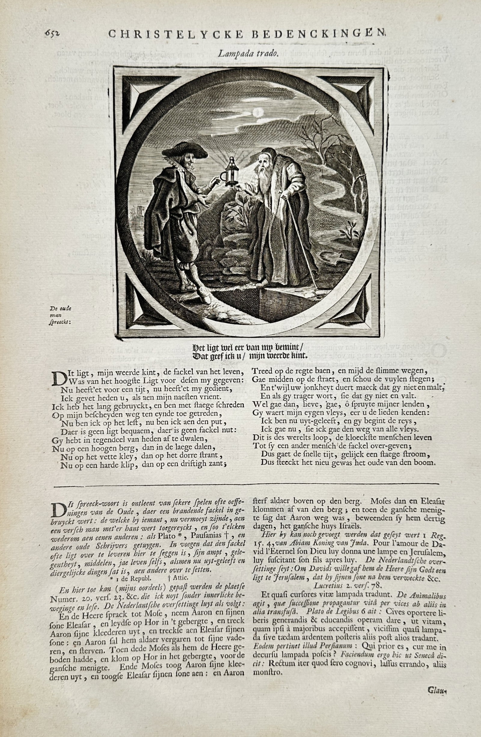 Jacob Cats (1577–1660) – Emblematic Moral Scene on the Passing of Light – Copper engraving (1 of 2)