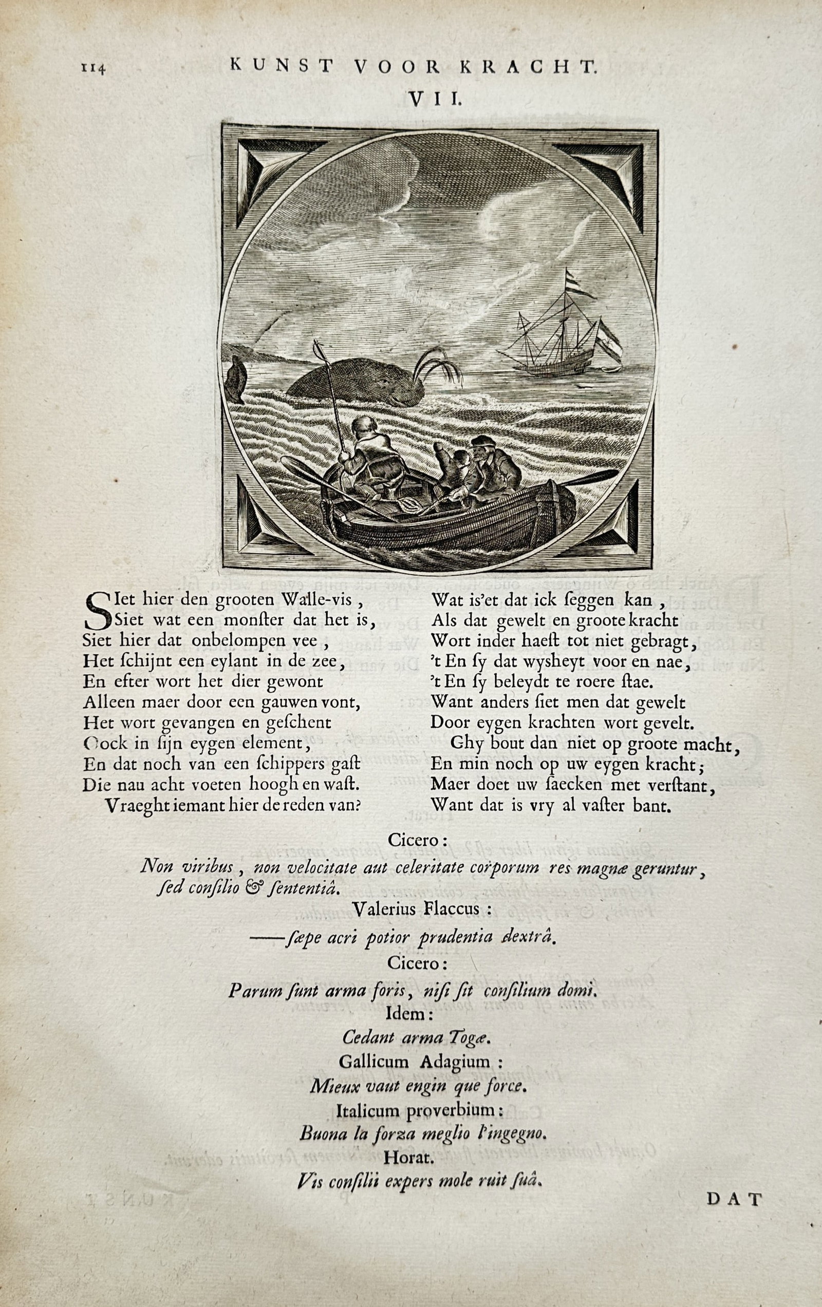 Jacob Cats (1577–1660) – Emblematic Moral Scene on Wit Over Force – Copper engraving (1 of 2)